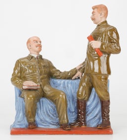 Chinese Cultural Revolution Ceramic Figural Group of Lenin and Stalin