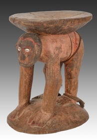 Biwat Carved Wood Figural Stool, Papua New Guinea