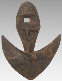 Small Archaic Hardwood Ancestor Spirit Faced Basket Hook, PNG