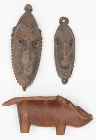 2 Miniature Sepik Masks and a Massim Pig