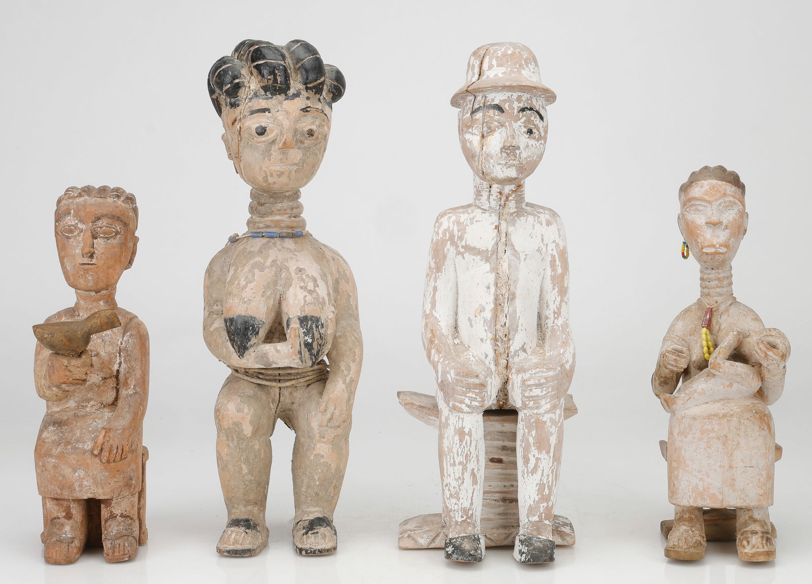4 Akan And Ewe Ancestral Shrine Figures, Ghana: 4 Akan And Ewe Ancestral Shrine Figures, Ghana. Collected in Ghana by Michelle Gilbert in the 1980s. Heights from: 12" (30 cm) to: 17" (43 cm). Ex. collection of Michelle Gilbert.