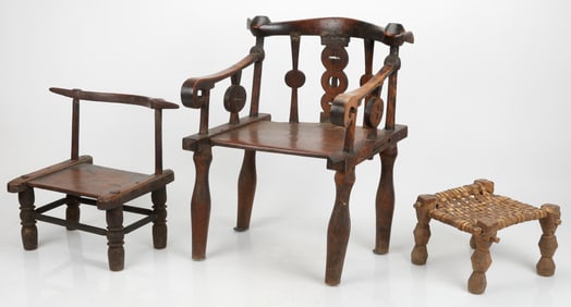 2 African Chairs And A Stool