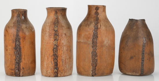 Collection of 4 African Wooden Milk Containers, Tutsi People, Eastern Congo, Rwanda or Burundi