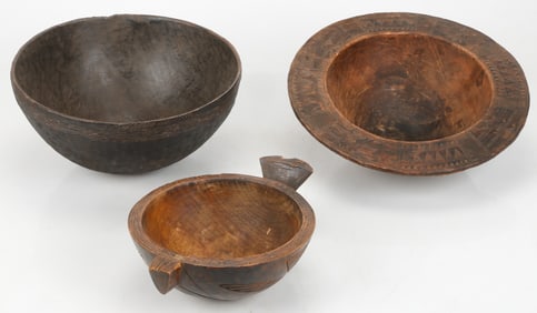 3 African Carved Wood Bowls