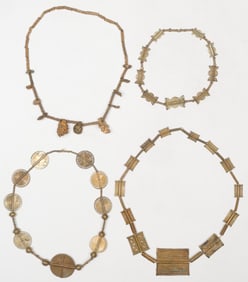 4 Vintage Lost Wax Cast Copper Alloy Necklaces, Baule, Cote d'Ivoire