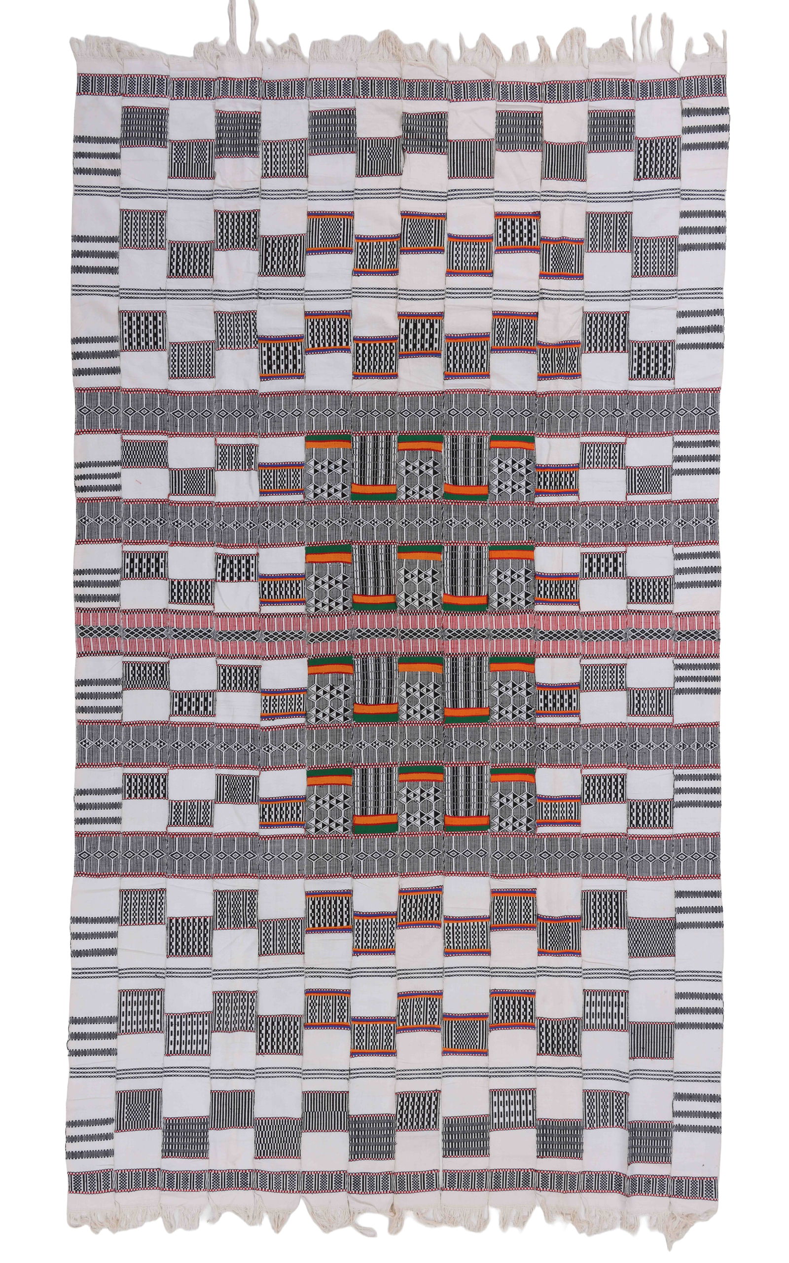 Djerma (Zarma) Tera-tera Cotton Blanket, Niger: Djerma (Zarma) Tera-tera Cotton Blanket, Niger. Cotton. Strip woven panels sewn together provisionally. Size: 4'10'' x 8'5'' (147 x 257 cm). Provenance: Ex. collection of Michelle Gilbert.