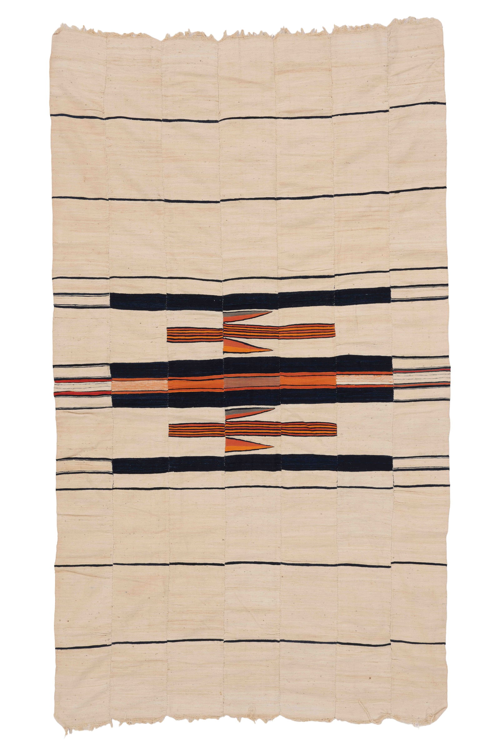 Hausa Luru Cotton Blanket, Nigeria, Mid 20th C.: Hausa Luru Cotton Blanket, Nigeria, Mid 20th C. Seven strip-woven cotton panels sewn together. Size: 4'1'' x 7'1'' (124 x 216 cm). Provenance: Ex. collection of Michelle Gilbert.