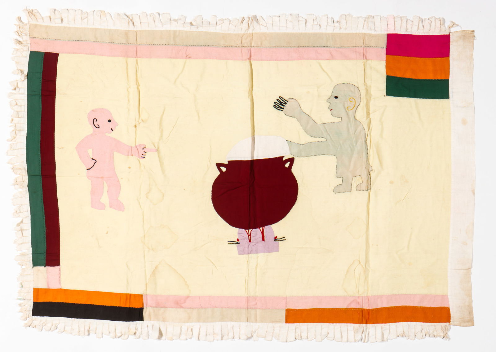 African Fante Asafo Flag, Ghana: Fante Asafo Flag aka frankaa, Ghana. Size: 39'' x 55'' (99 x 140 cm). Vintage trade cloth. Collected in Ghana in the 1980s by historian and anthropologist Michelle V. Gilbert. This piece-work, traditi