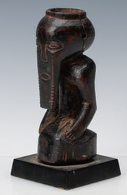 African Kasongo Carved Wood Bearded Male Half Figure, DRC/Zaire