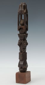 African Carved Wood Totem-Form Rattle