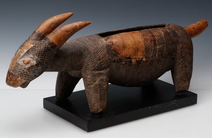 African Congo Carved Wood Zoomorphic Slit Drum