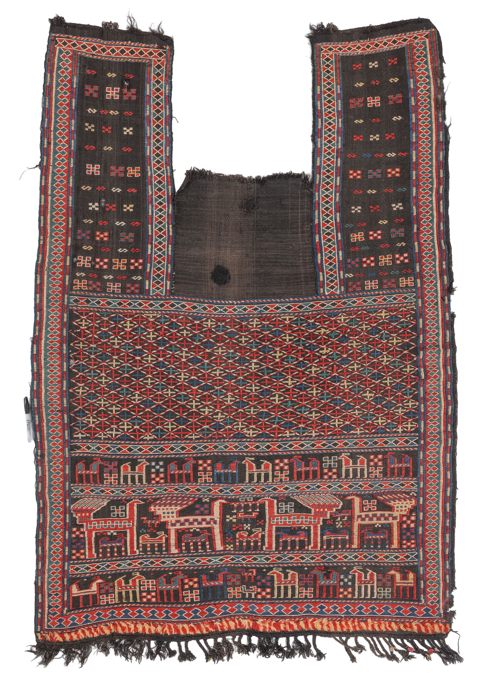 Verneh Horse Cover, Caucasus, Ca. 1875, 4'2'' x 6'0'': Verneh Horse Cover, Caucasus, Ca. 1875, 4'2'' x 6'0'' (127 x 183 cm). Weight: 6 lbs. Material: wool surface, wool warp. Provenance: Private family estate collection, New York.