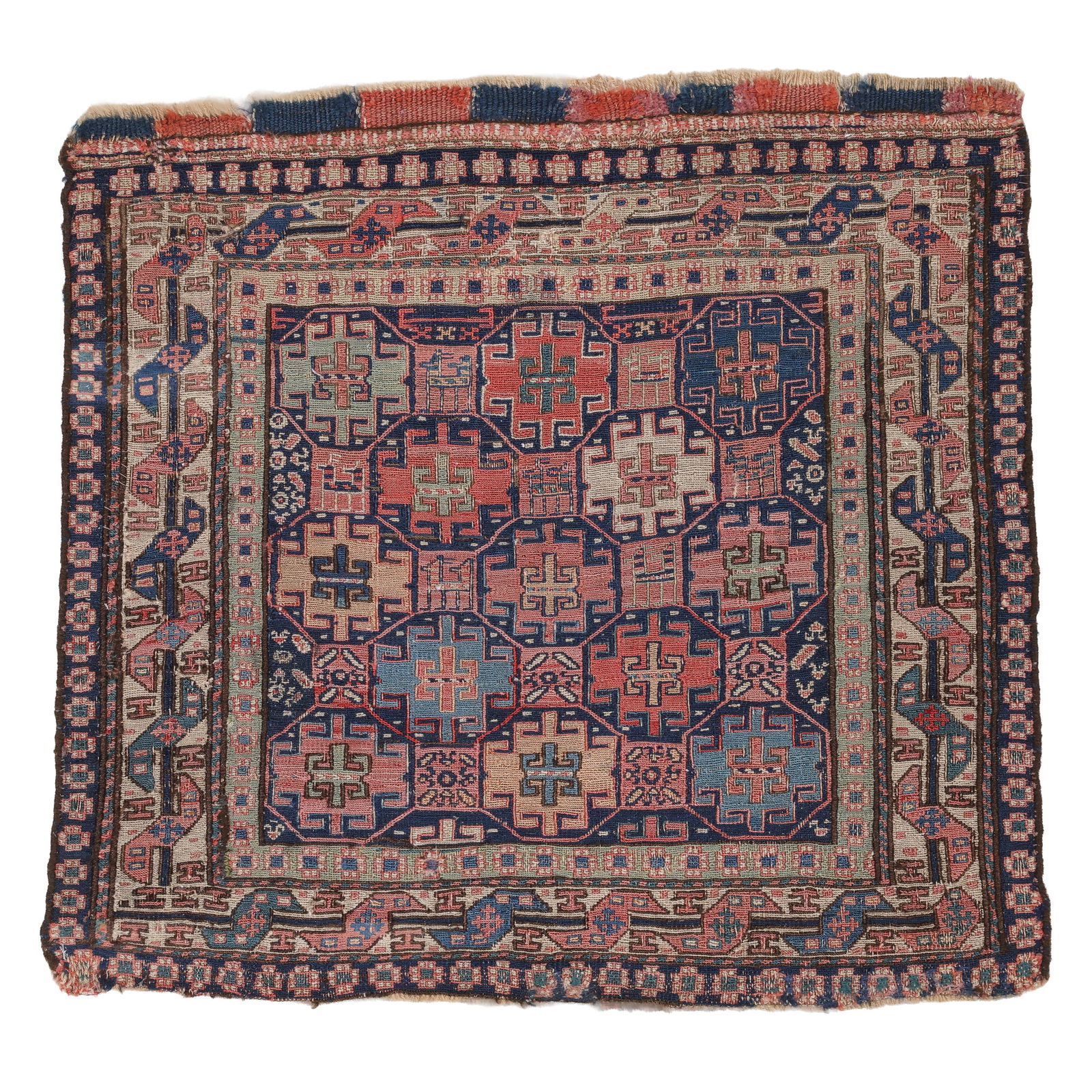 Shahsevan Khorjin Face, Caucasus, 19th C., 2'1'' x 1'11'': Shahsevan Khorjin Face, Caucasus, 19th C., 2'1'' x 1'11'' (64 x 58 cm). Weight: 1 lb. Material: wool surface, wool warp.