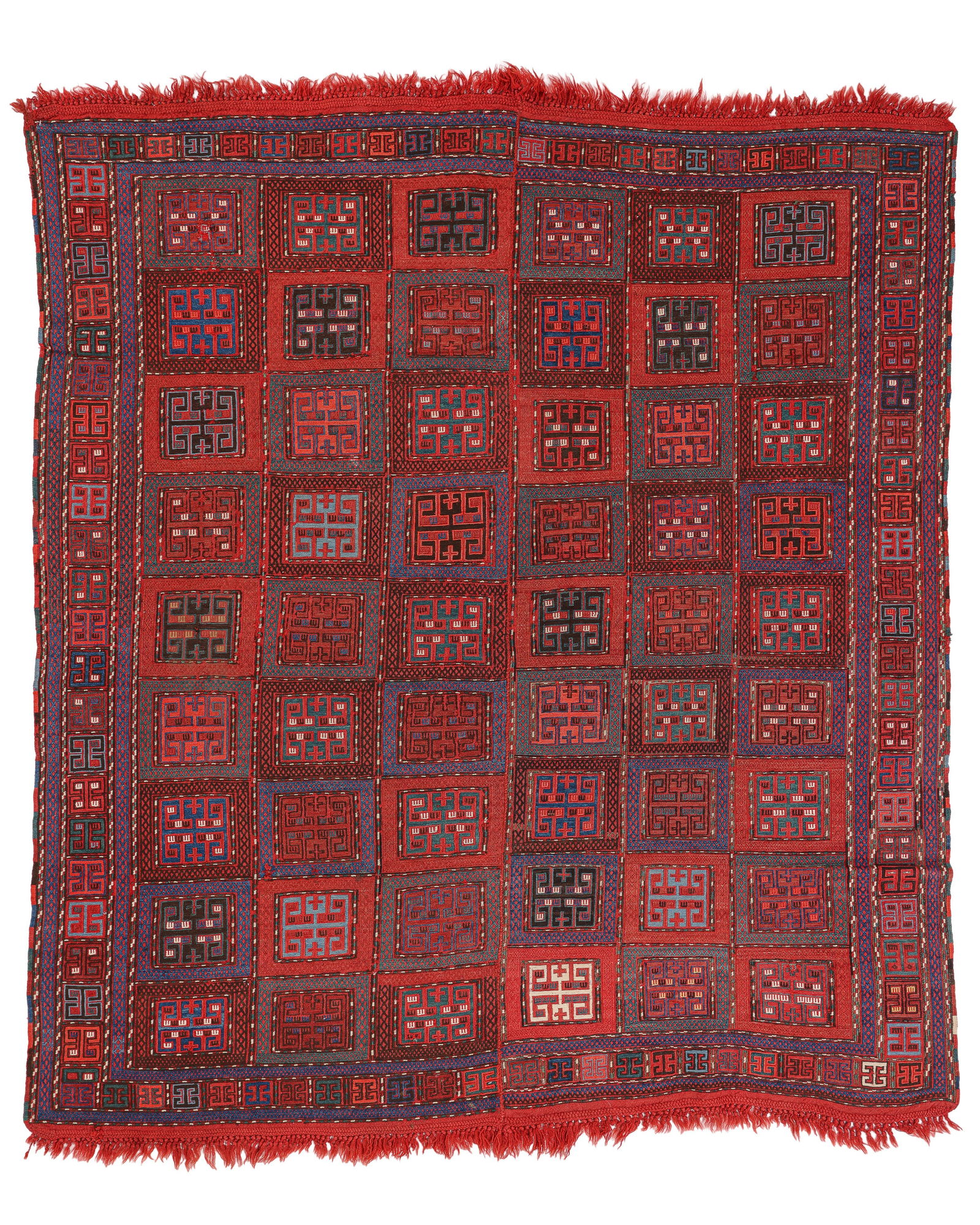 Fine Verneh Cover, Caucasus, Ca. 1880, 5'6'' x 6'2'': Fine Verneh Cover, Caucasus, Ca. 1880, 5'6'' x 6'2'' (168 x 188 cm). Weight: 9 lbs. Material: wool surface, wool warp. Provenance: Private family estate collection, New York.
