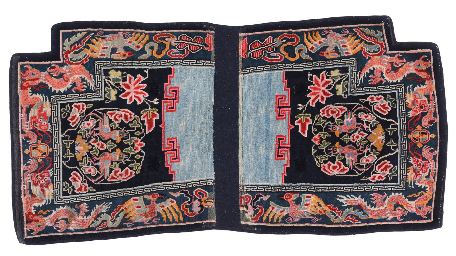 Saddle Rug, Tibet, Ca. 1900, 2'4'' x 4'7'': Saddle Rug, Tibet, Ca. 1900, 2'4'' x 4'7'' (71 x 140 cm). Weight: 5 lbs. Wool.