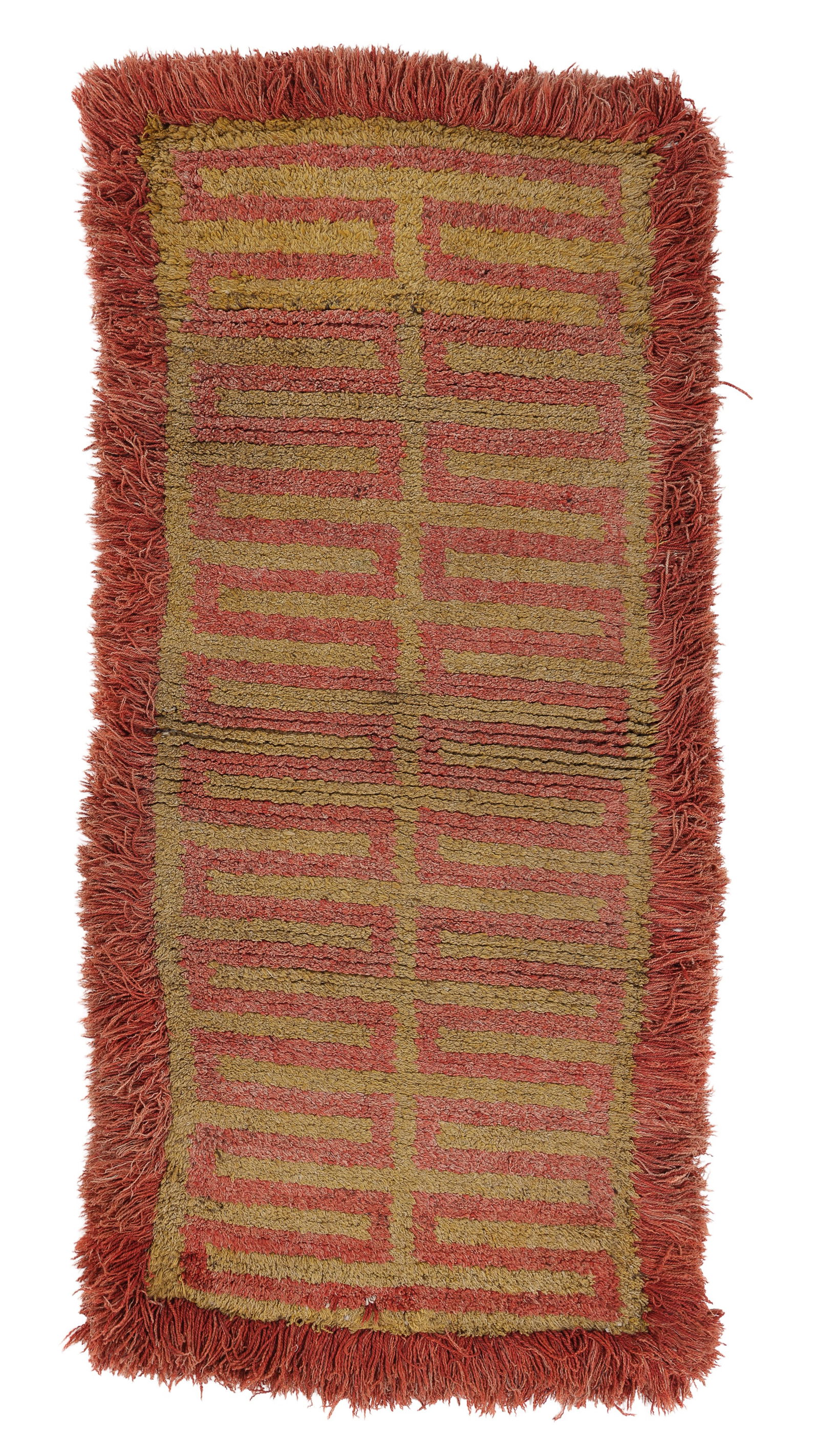 Warp Face Back Green Field Rug, Tibet, 19th C., 2'1'' x 6'9'': Warp Face Back Green Field Rug, Tibet, 19th C., 2'1'' x 6'9'' (64 x 206 cm). Weight: 38 lbs. Wool.