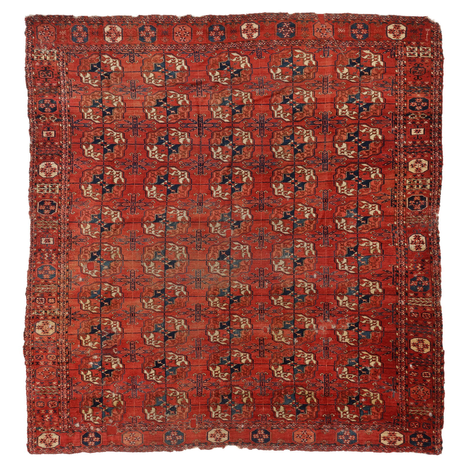 Tekke Turkmen Main Carpet, Central Asia, circa 1800/early 19th Century, 6'7'' x 6'10'': Tekke Turkmen Main Carpet, Central Asia, circa 1800/early 19th Century, 6'7'' x 6'10'' (201 x 208 cm). Weight: 12 lbs. Provenance:Private East Coast collection. An older Tekke example which, according