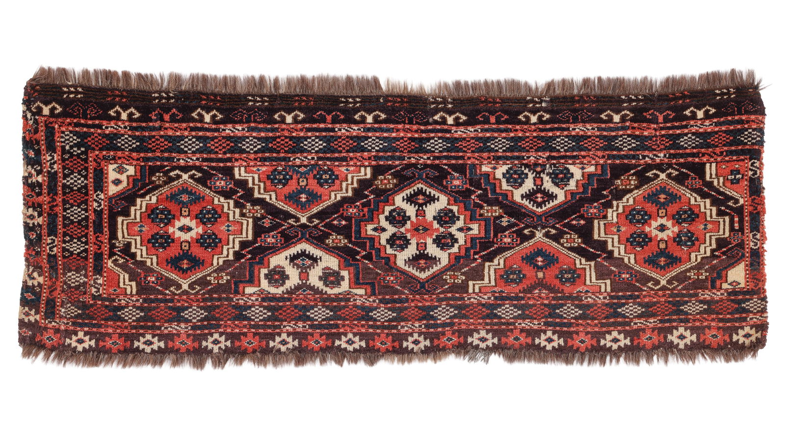 Chodor Turkmen Torba (shallow storage bag), Central Asia, 19th century, 4'2'' x 1'6'': Chodor Turkmen Torba (shallow storage bag), Central Asia, 19th century, 4'2'' x 1'6'' (127 x 46 cm). Weight: 3 lbs. Provenance: Private East Coast collection. Published: HALI #77 Oct/Nov 1994 DIVIDING