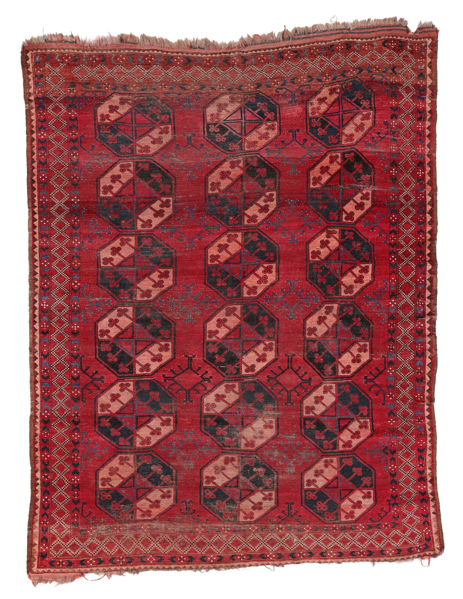 Shabby Chic Ersari Main Rug, Central Asia, Ca. 1875, 6'11'' x 8'9'': Shabby Chic Ersari Main Rug, Central Asia, Ca. 1875, 6'11'' x 8'9'' (211 x 267 cm). Weight: 21 lbs. Material: wool pile, wool warp, wool weft.