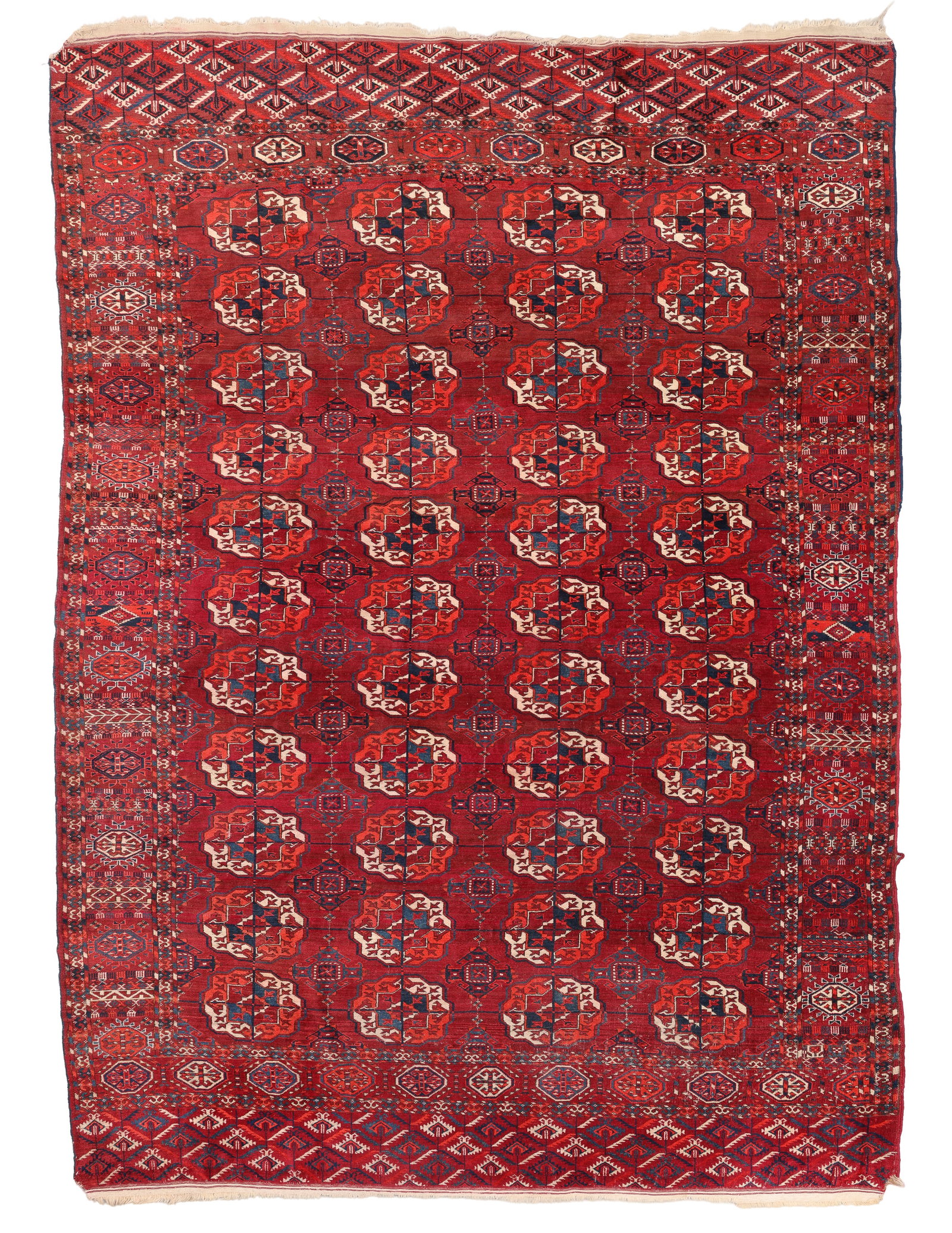 Tekke Main Rug, Central Asia, Late 19th C., 7'0'' x 9'6'': Tekke Main Rug, Central Asia, Late 19th C., 7'0'' x 9'6'' (213 x 290 cm). Weight: 23 lbs. Material: wool pile, wool warp, wool weft.