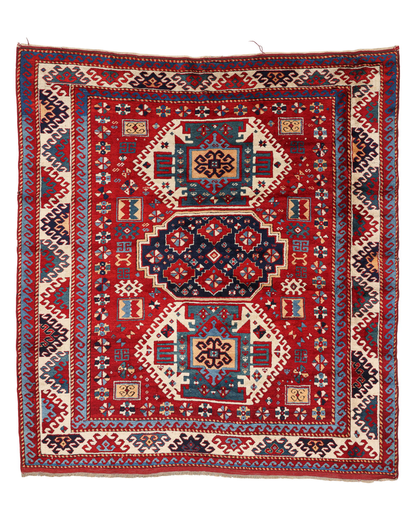 Lori Pambak Kazak Rug, Caucasus, Ca. 1875, 6'1'' x 6'8'': Lori Pambak Kazak Rug, Caucasus, Ca. 1875, 6'1'' x 6'8'' (185 x 203 cm). Weight: 21 lbs. Material: wool pile, wool warp, wool weft. Provenance: Private family estate collection, New York.