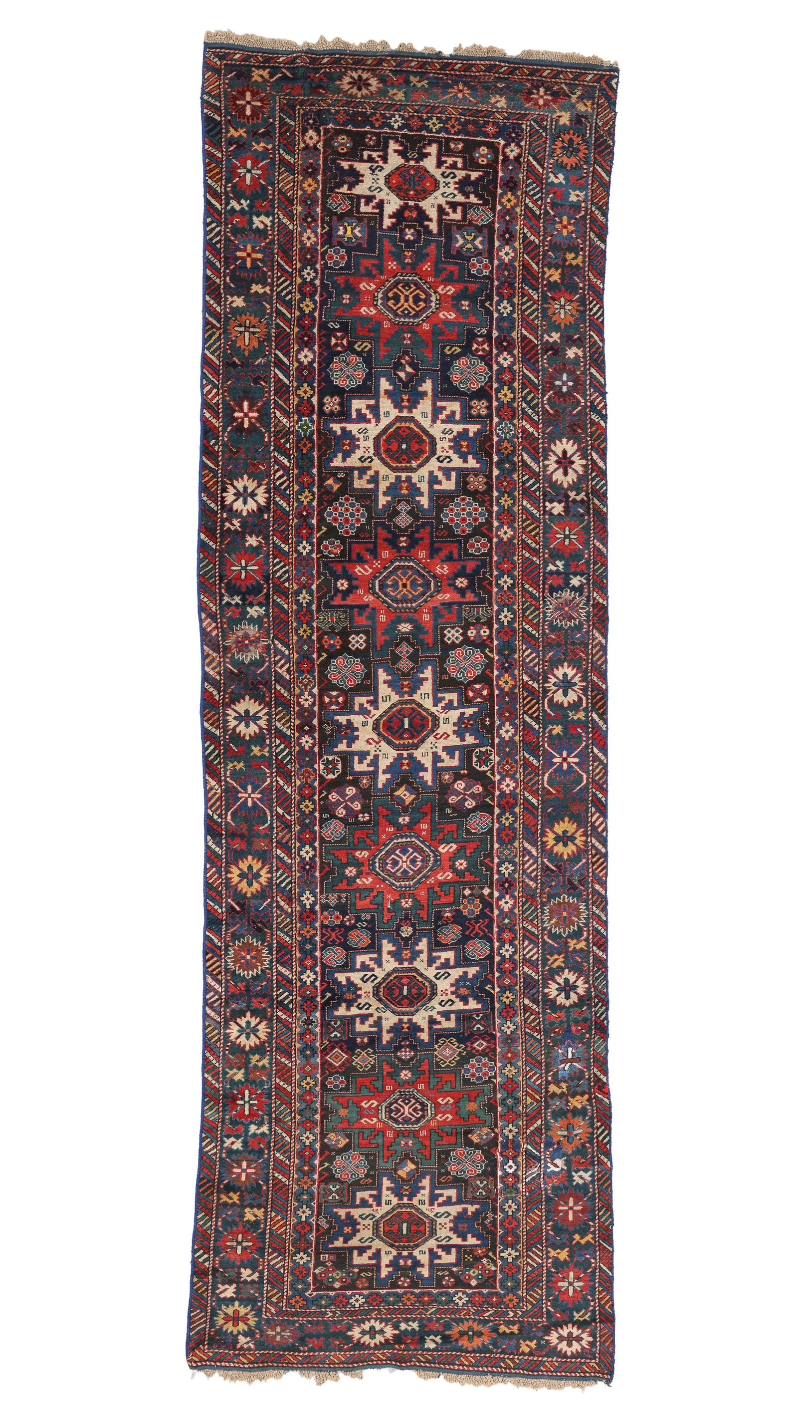 Lesghi Long Rug, Caucasus, Ca. 1880, 3'7'' x 11'7'': Lesghi Long Rug, Caucasus, Ca. 1880, 3'7'' x 11'7'' (109 x 353 cm). Weight: 19 lbs. Material: wool pile, wool warp, wool weft. Provenance: Private family estate collection, New York.