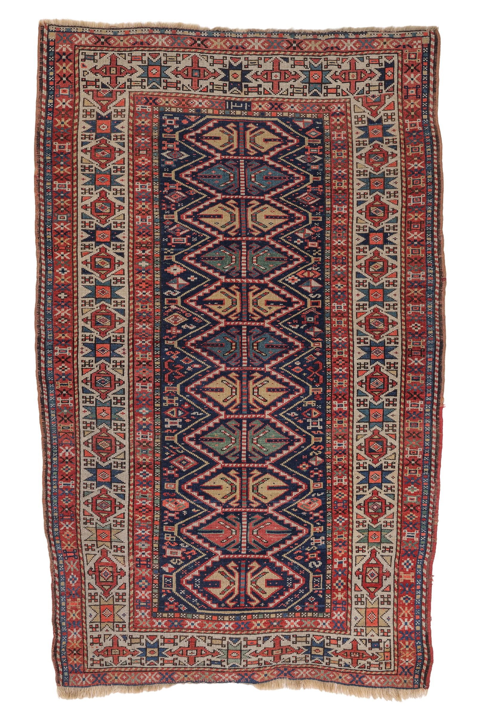Kazak Rug, Caucasus, Dated 1310 (1892), 3'10'' x 6'2'': Kazak Rug, Caucasus, Dated 1310 (1892), 3'10'' x 6'2'' (117 x 188 cm). Weight: 8 lbs. Material: wool pile, wool warp, wool weft.