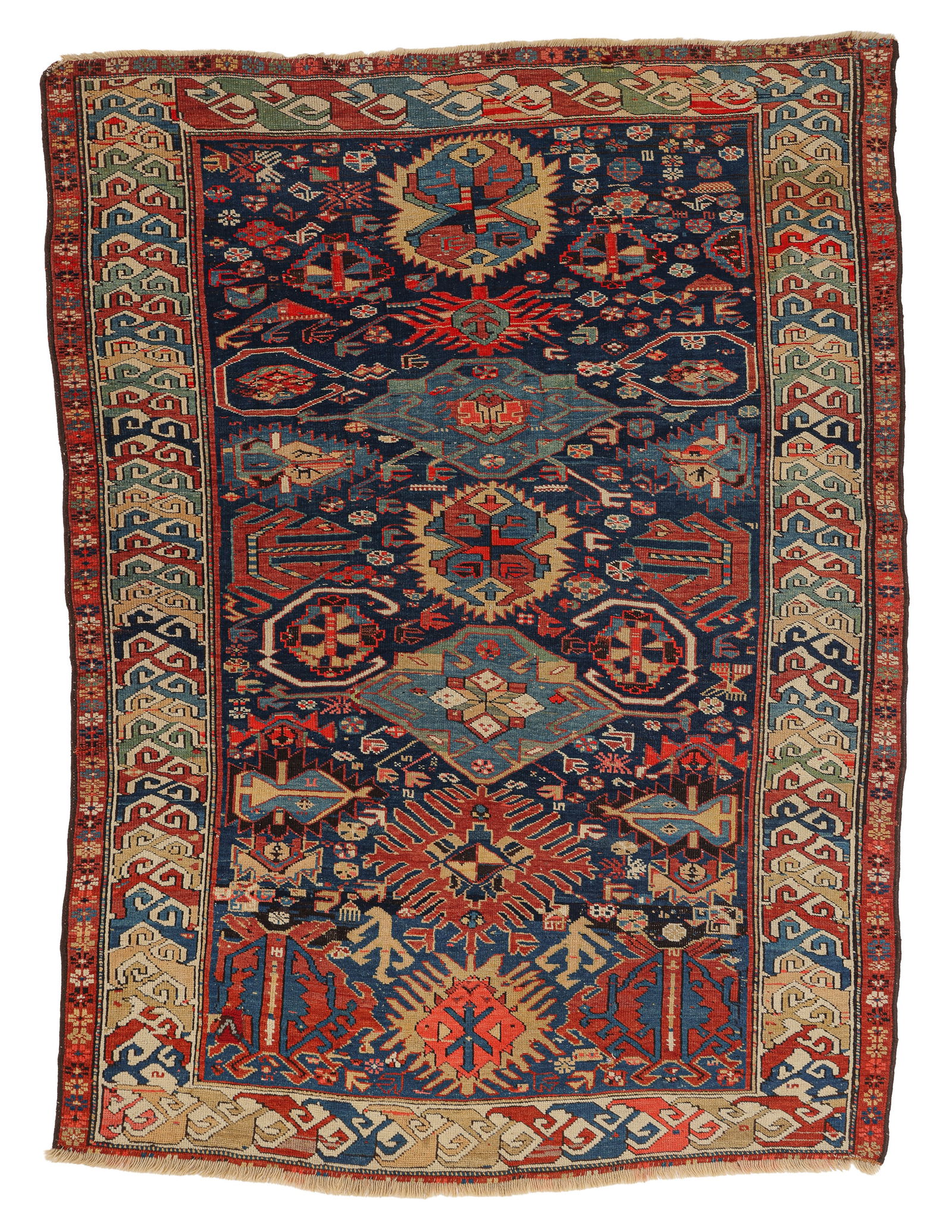 Kuba Rug, Caucasus, Ca. 1900, 4'5'' x 5'7'': Kuba Rug, Caucasus, Ca. 1900, 4'5'' x 5'7'' (135 x 170 cm). Weight: 10 lbs. Material: wool pile, wool warp, wool weft. Provenance: Private family estate collection, New York.