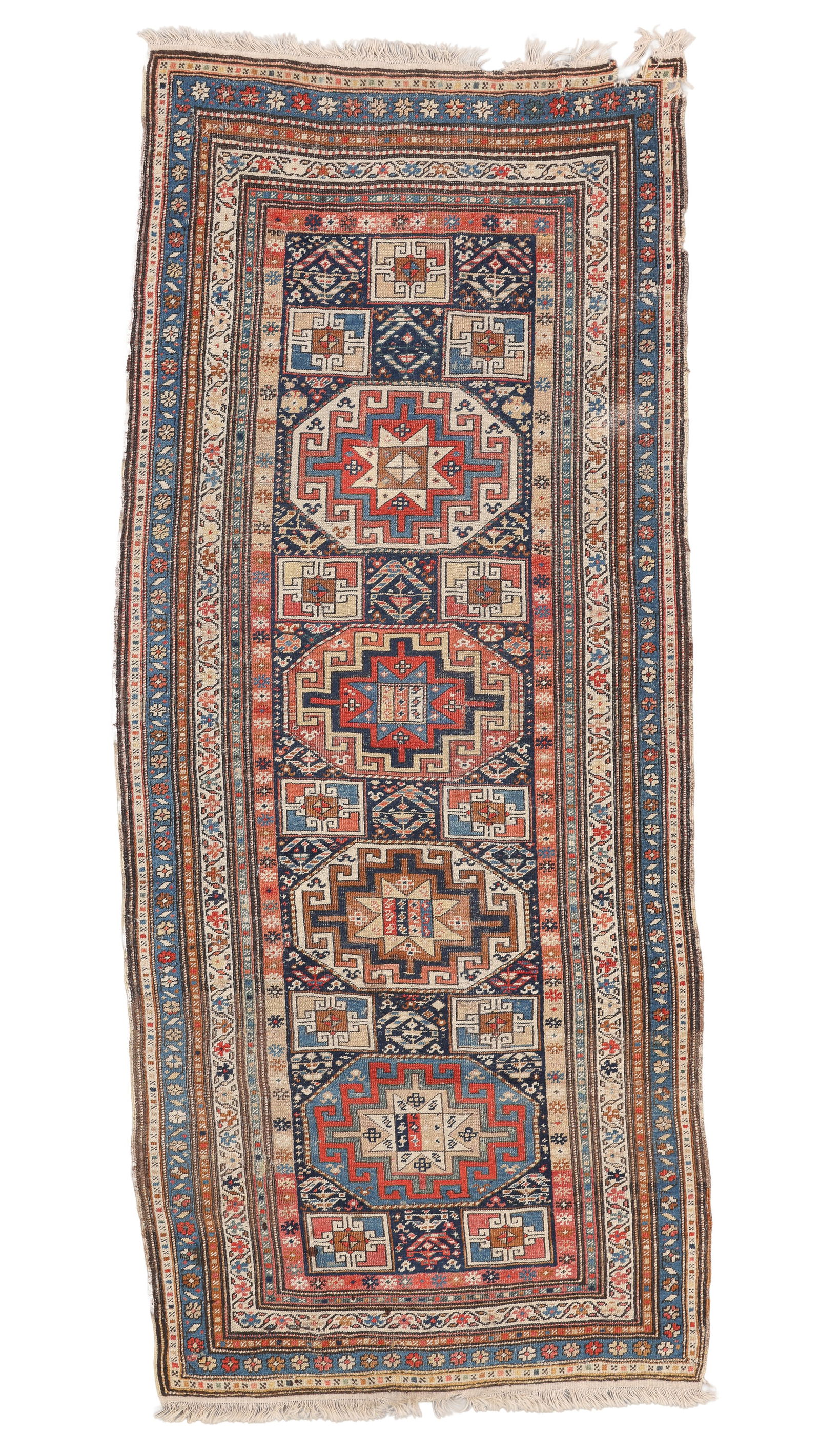 Memling Gul Rug, Caucasus, Ca. 1900, 3'5'' x 8'4'': Memling Gul Rug, Caucasus, Ca. 1900, 3'5'' x 8'4'' (104 x 254 cm). Weight: 10 lbs. Material: wool pile, wool warp, wool weft.