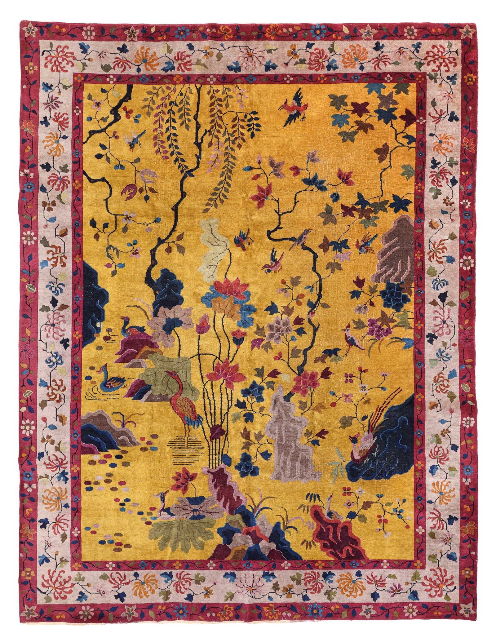 Chinese Art Deco Rug, Ca. 1930's/40's, 9'0'' x 11'10'': Chinese Art Deco Rug, Ca. 1930's/40's, 9'0'' x 11'10'' (274 x 361 cm). Weight: 81 lbs. Material: wool pile, cotton warp, cotton weft.