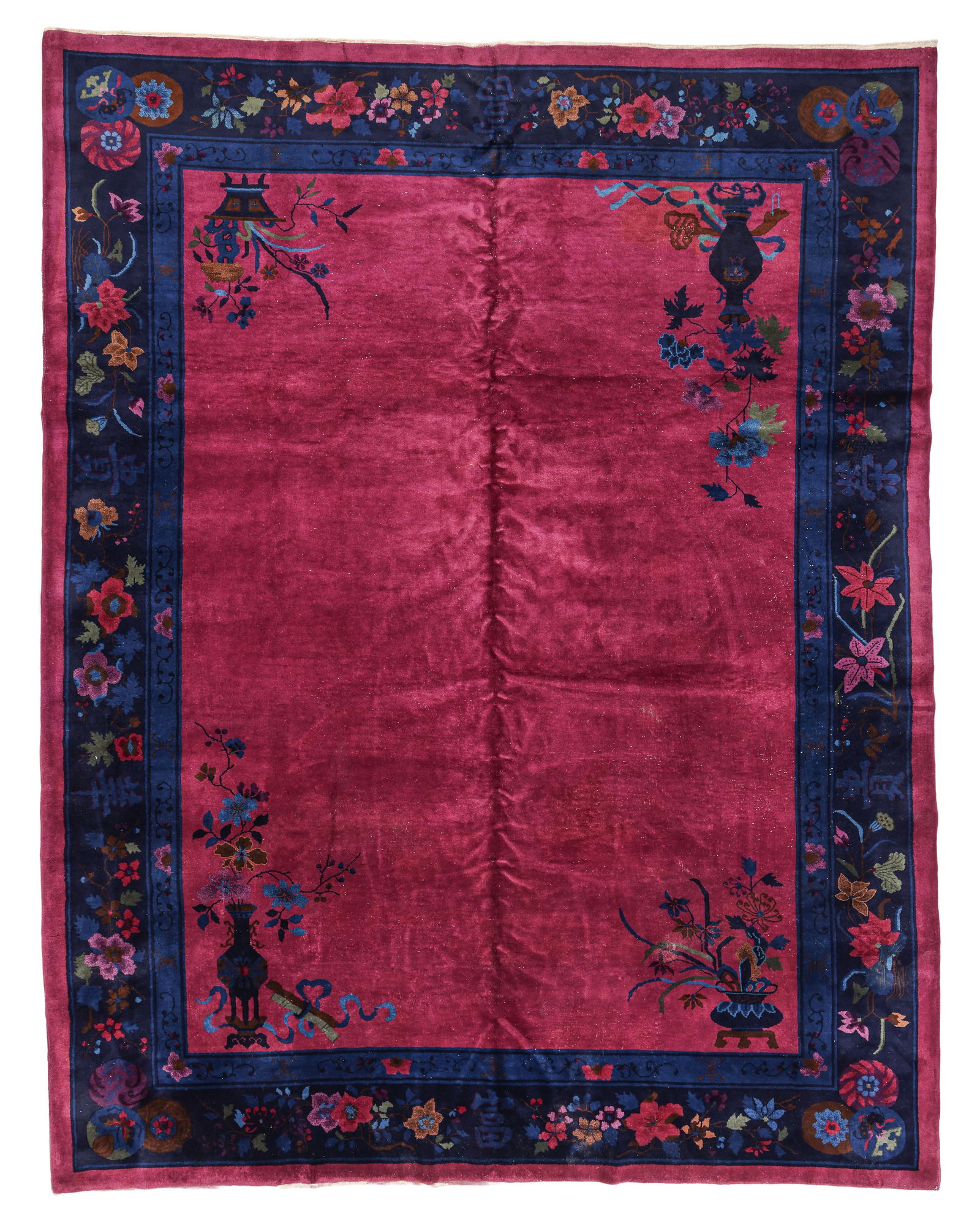 Chinese Art Deco Rug, Ca. 1930's/40's, 9'0'' x 11'6'': Chinese Art Deco Rug, Ca. 1930's/40's, 9'0'' x 11'6'' (274 x 351 cm). Weight: 82 lbs. Material: wool pile, cotton warp, cotton weft.