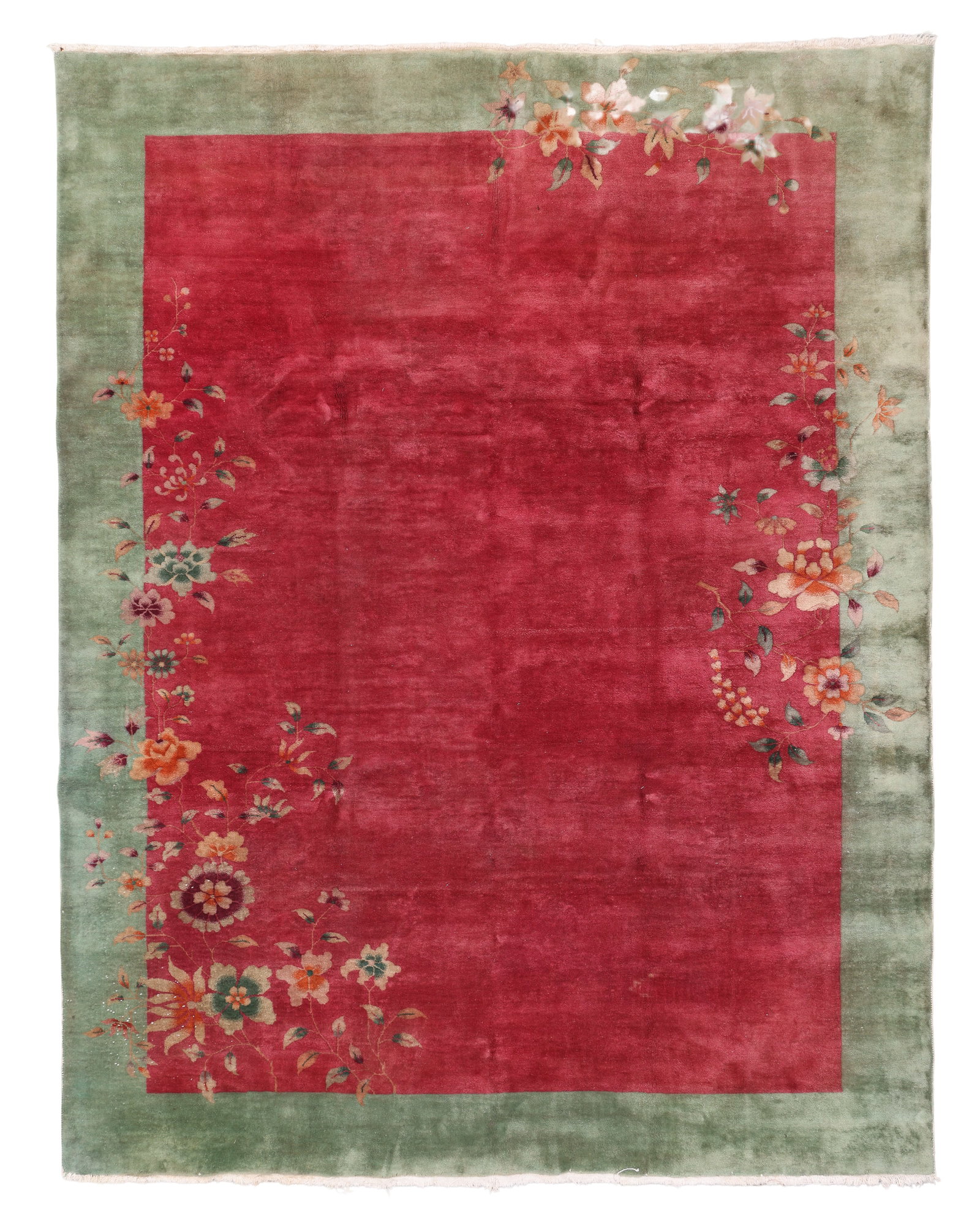 Chinese Art Deco Rug, Ca. 1930's/40's, 8'11'' x 11'6'': Chinese Art Deco Rug, Ca. 1930's/40's, 8'11'' x 11'6'' (272 x 351 cm). Weight: 105 lbs. Material: wool pile, cotton warp, cotton weft.