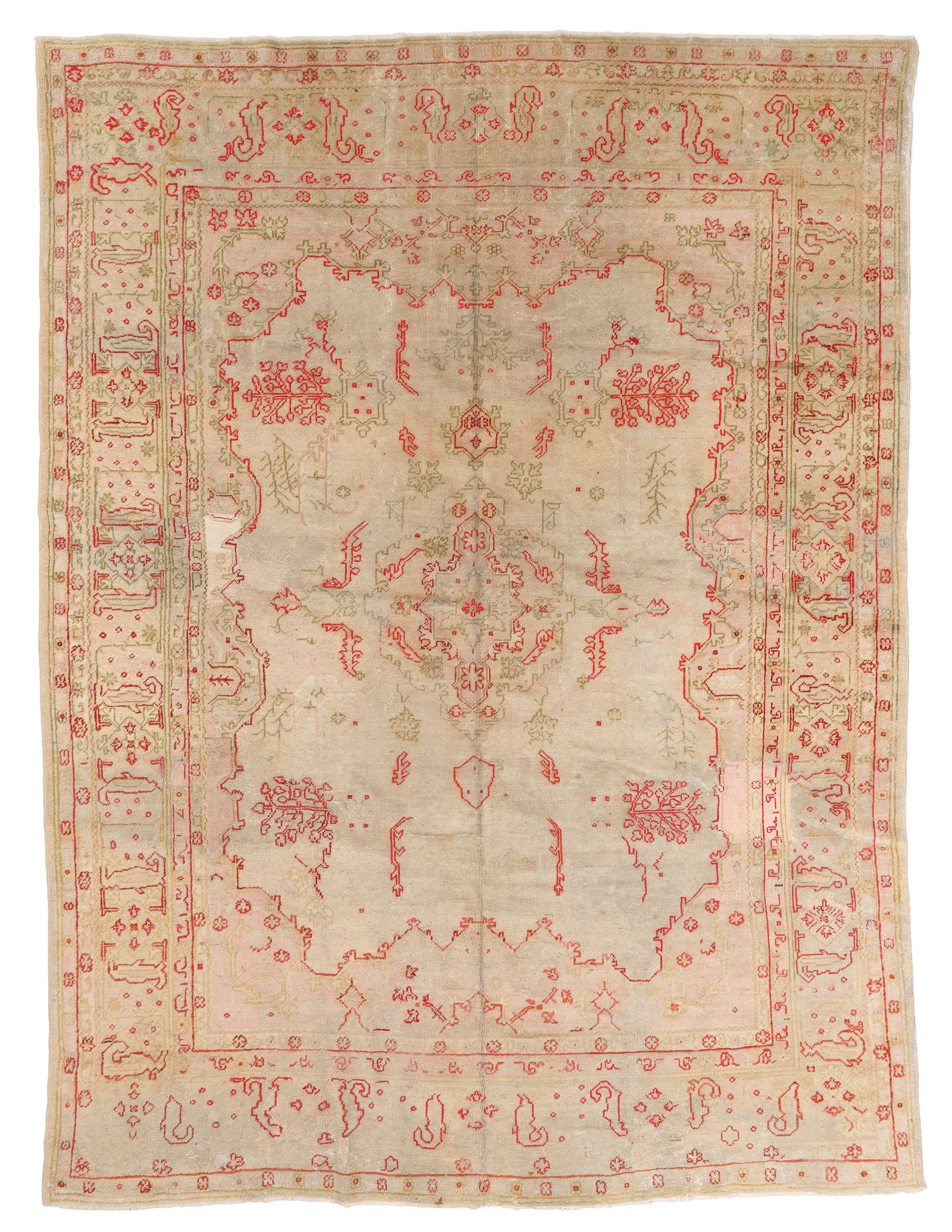 Shabby Chic Oushak Rug, Turkey, Ca. 1900, 9'4'' x 12'3'': Shabby Chic Oushak Rug, Turkey, Ca. 1900, 9'4'' x 12'3'' (284 x 373 cm). Weight: 47 lbs. Wool.