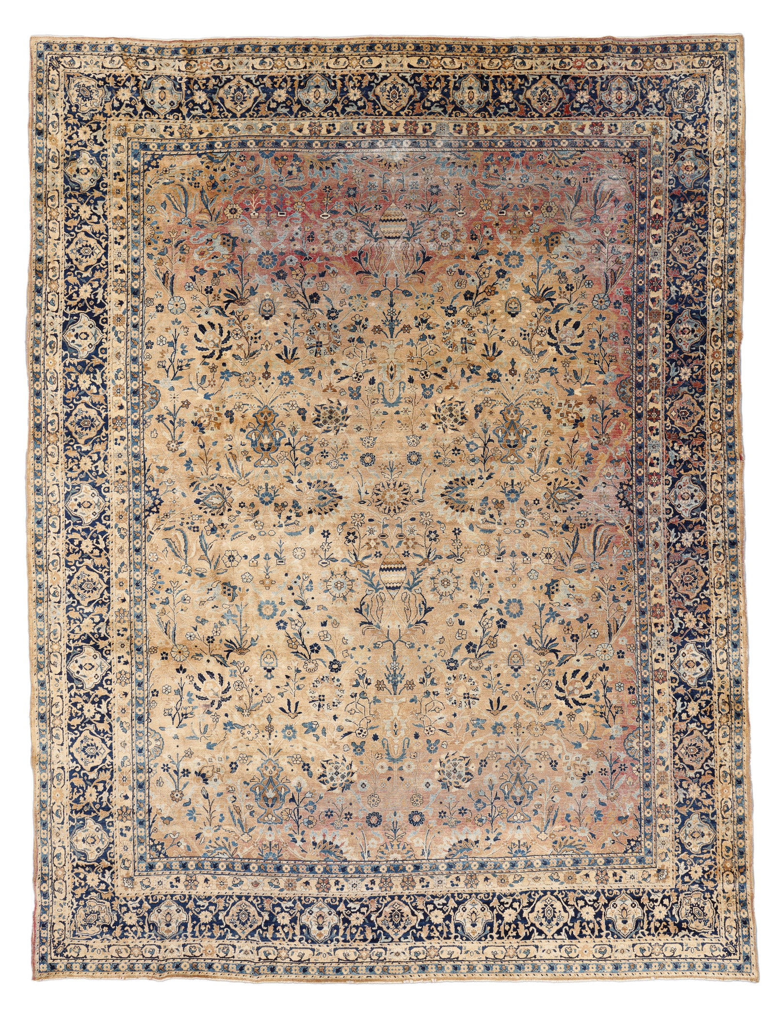 Shabby Chic Kerman Rug, Persia, Ca. 1900, 9'8'' x 12'6'': Shabby Chic Kerman Rug, Persia, Ca. 1900, 9'8'' x 12'6'' (295 x 381 cm). Weight: 57 lbs. Material: wool pile, cotton warp, cotton weft.