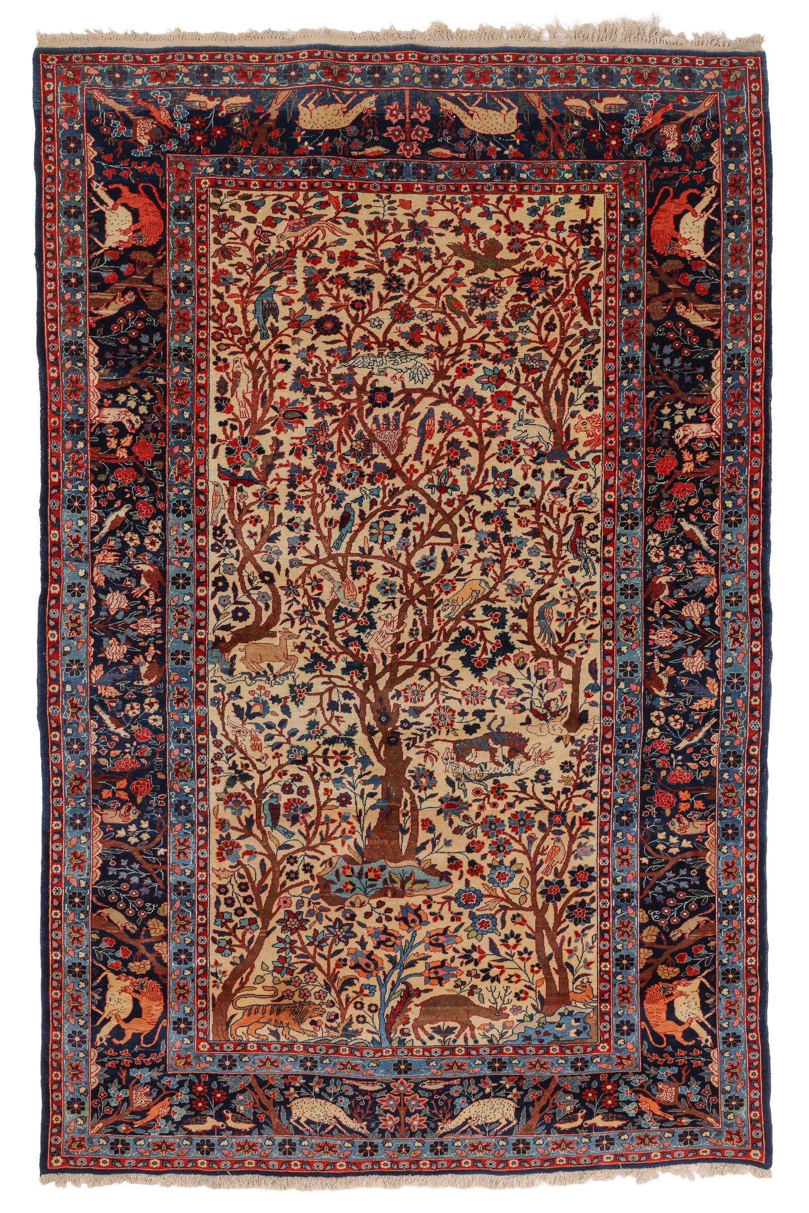 Fine Pictorial Kashan Rug, Persia, Early 20th C., 4'5'' x 6'10'': Fine Pictorial Kashan Rug, Persia, Early 20th C., 4'5'' x 6'10'' (135 x 208 cm). Weight: 14 lbs. Material: wool pile, cotton warp, cotton weft. Provenance: Private family estate collection, New York.