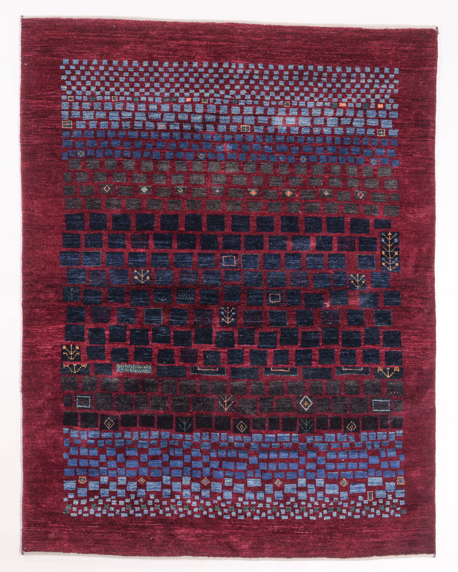 Vintage Gabbeh Rug, Persia, Ca. 1980, 4'8'' x 6'0'': Vintage Gabbeh Rug, Persia, Ca. 1980, 4'8'' x 6'0'' (142 x 183 cm). Weight: 24 lbs. Material: wool pile, wool warp, wool weft.