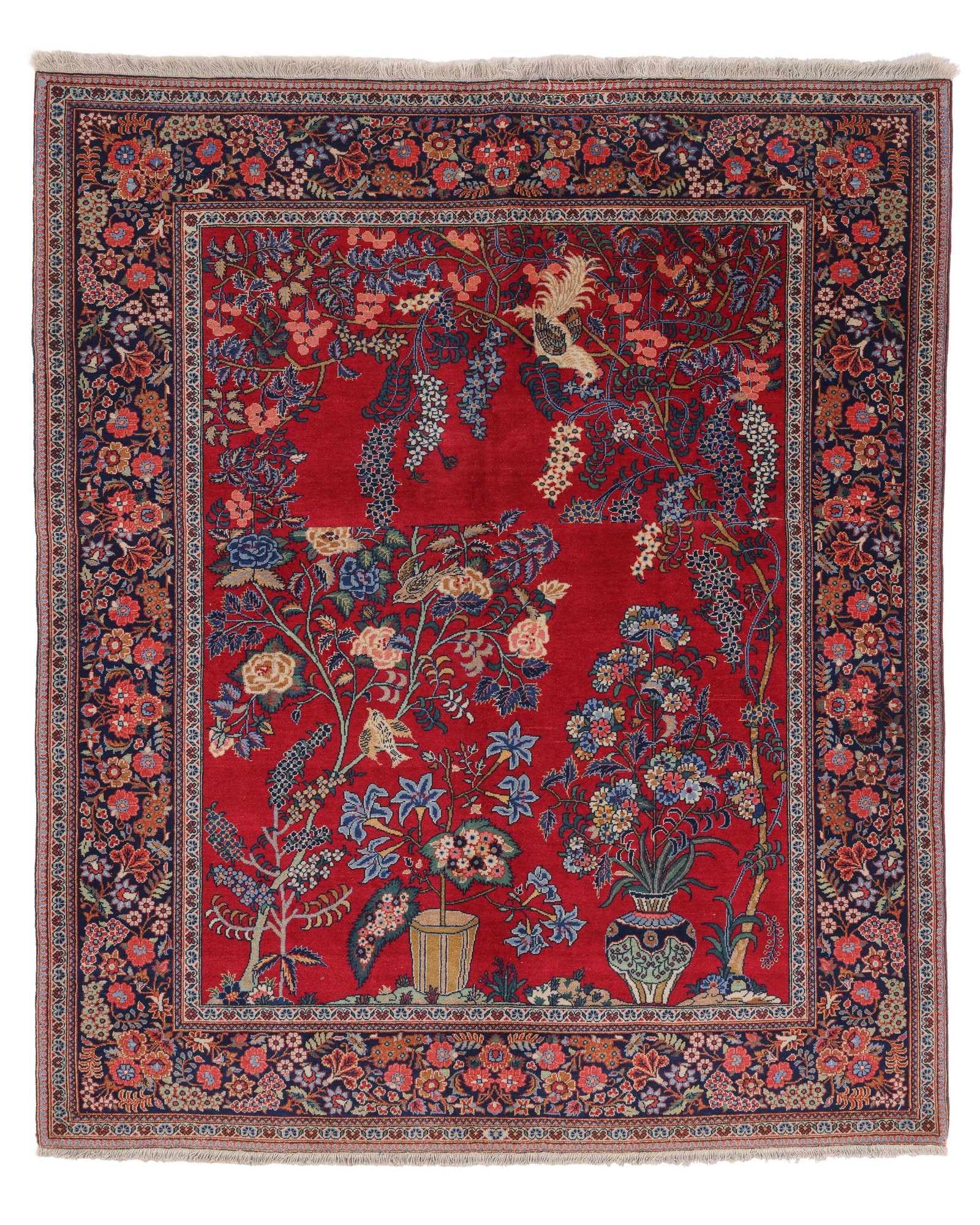 Kashan Rug, Persia, Ca. 1930, 4'5'' x 5'3'' (Altered Size): Kashan Rug, Persia, Ca. 1930, 4'5'' x 5'3'' (135 x 160 cm). Altered size; reduced in length. Weight: 11 lbs. Material: wool pile, cotton warp, cotton weft.