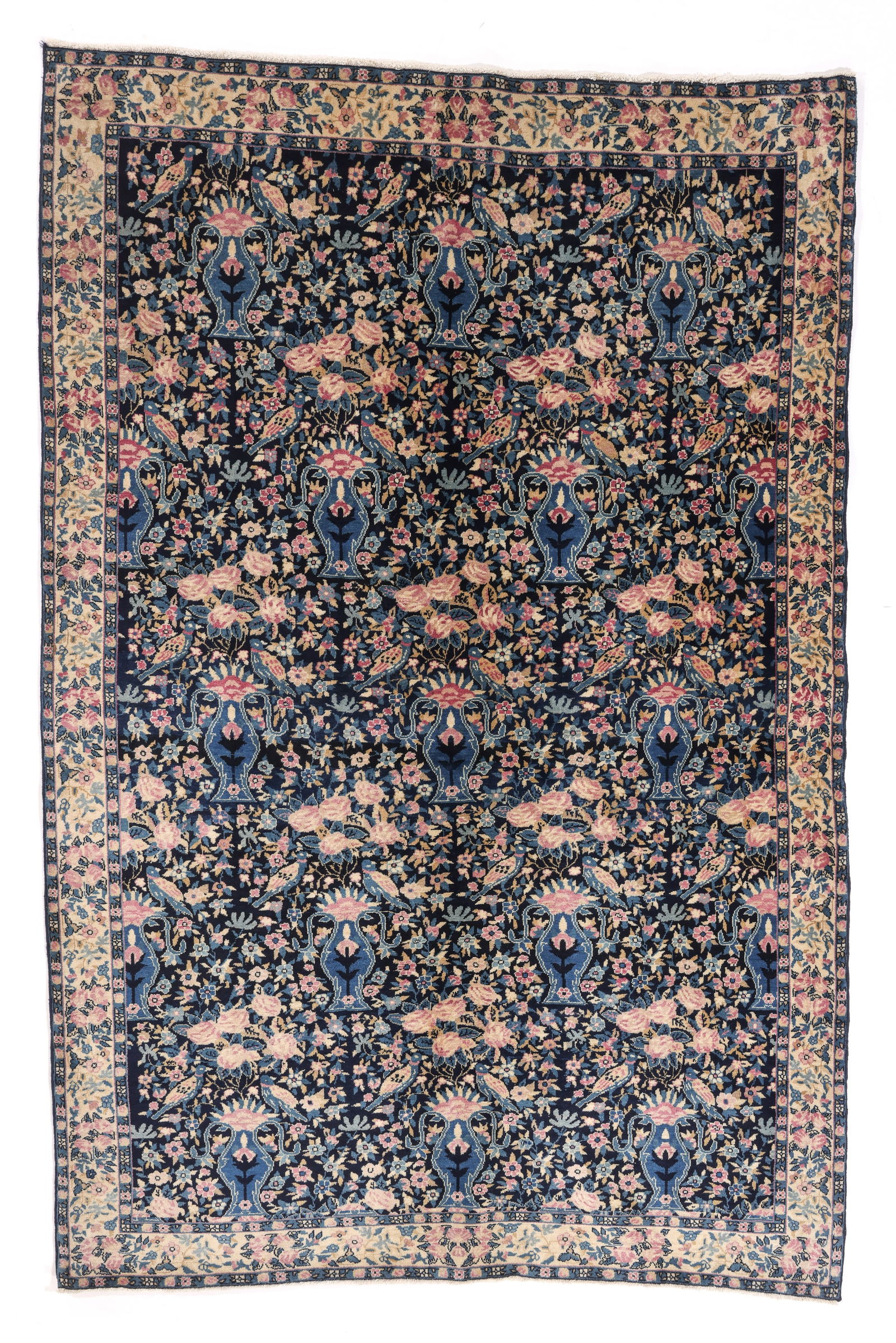 Blue Kerman Rug, Persia, Ca. 1940, 4'6'' x 6'8'': Blue Kerman Rug, Persia, Ca. 1940, 4'6'' x 6'8'' (137 x 203 cm). Weight: 17 lbs. Material: wool pile, cotton warp, cotton weft.
