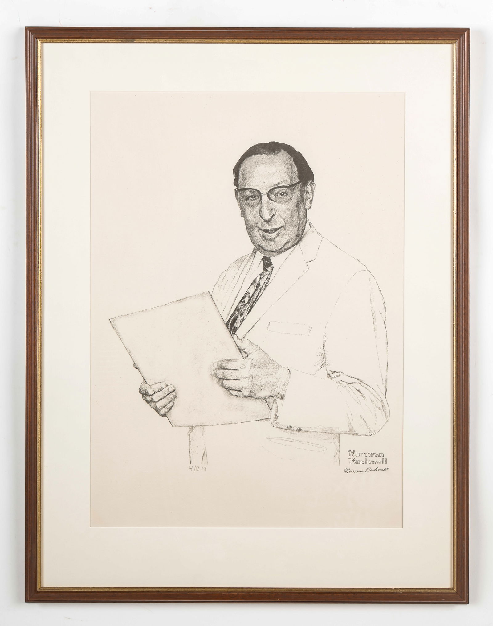 Norman Rockwell (1894-1978) Portrait of Gustave Gilbert, Signed Lithograph: Norman Rockwell Portrait of Gustave Gilbert, Signed Lithograph. Pencil signed and numbered: H/C 19.Framed. Size: 28'' x 20'', 71 x 51 cm (sight); 37'' x 28.5'', 94 x 72 cm (frame).
