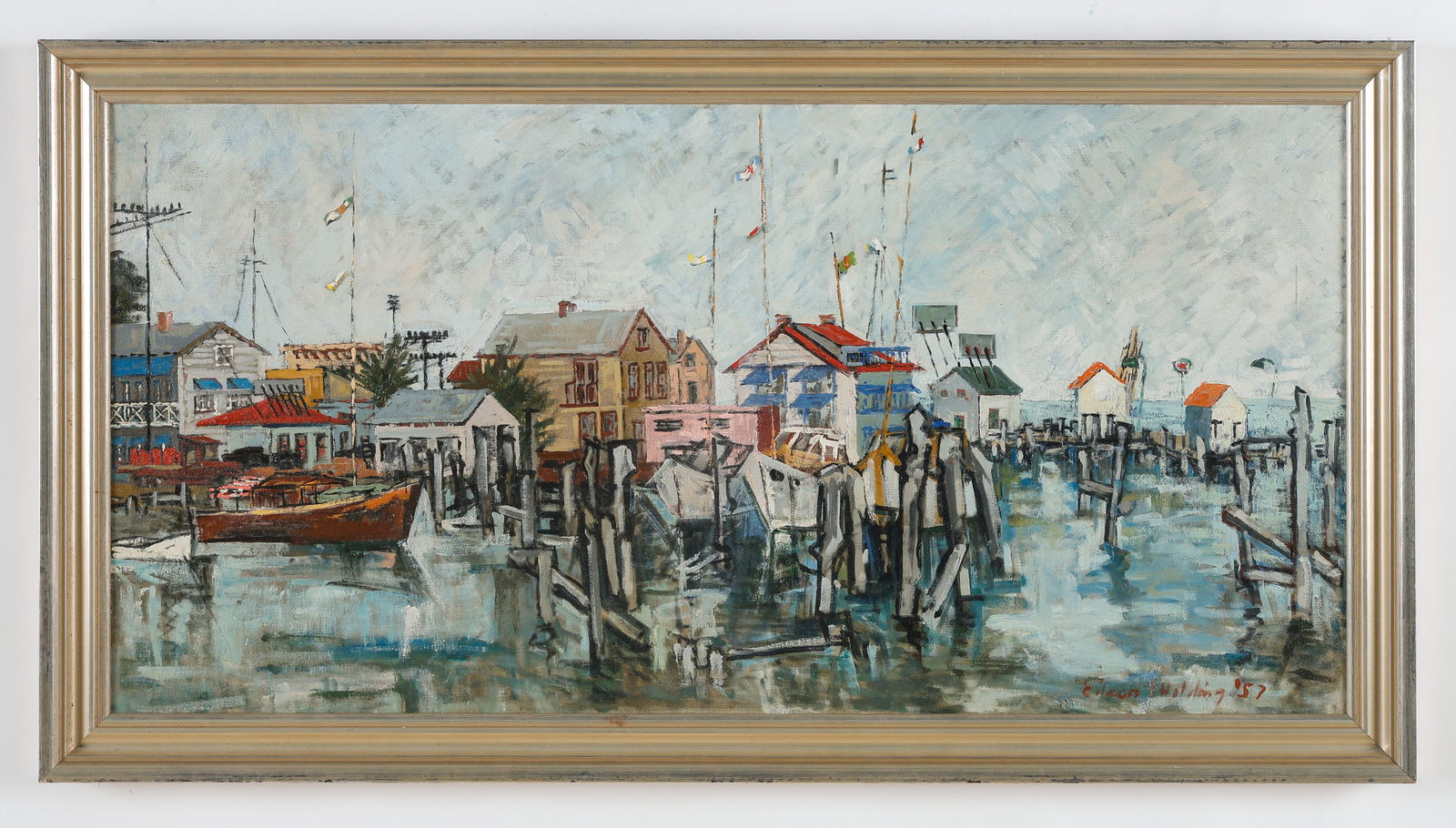 Eileen Holding (American, 20th C.) Harbor Scene, 1957 (1 of 3)