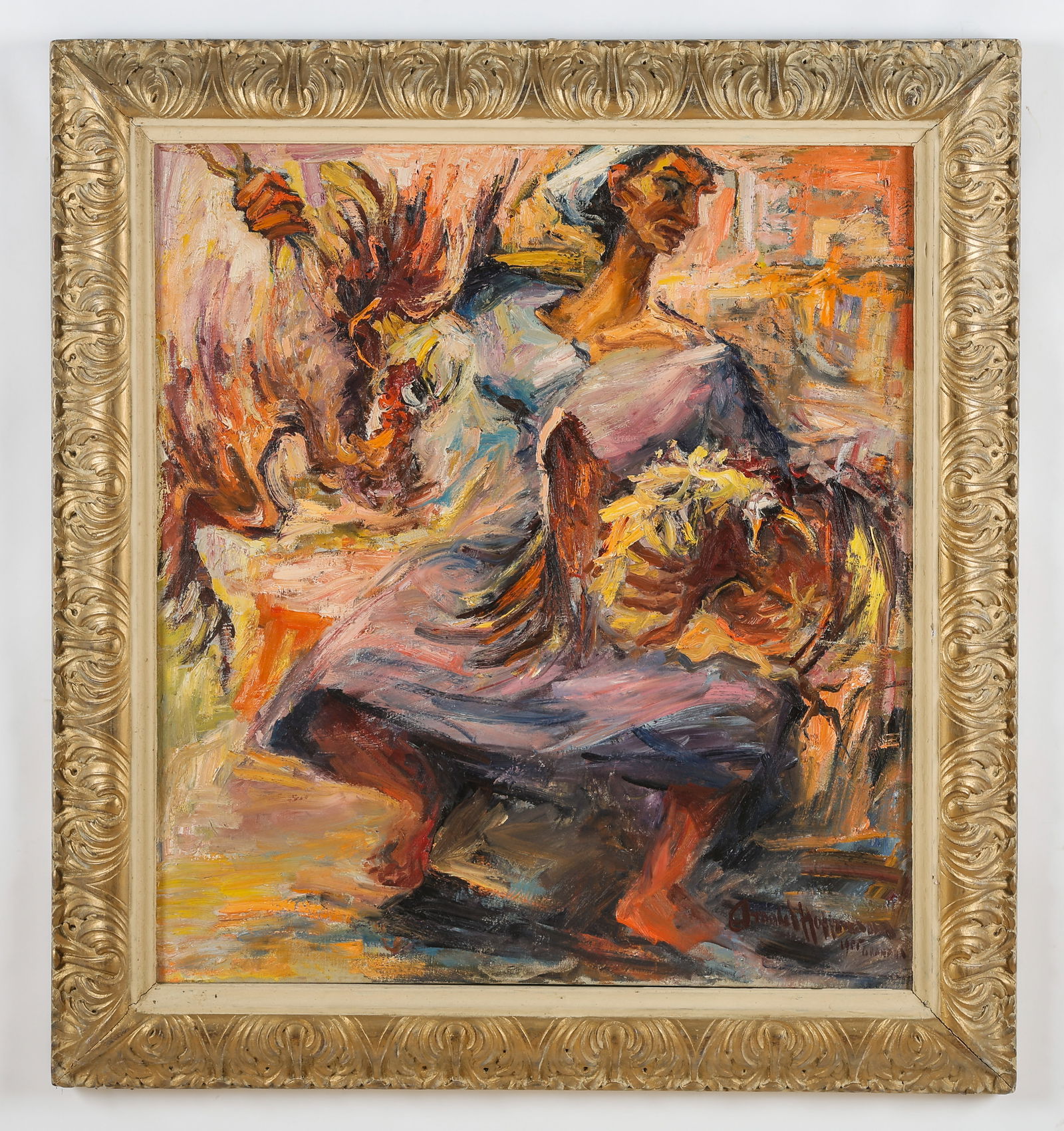 Arnold Hoffmann (1886-1966) Woman With Two Chickens, 1955? (1 of 3)