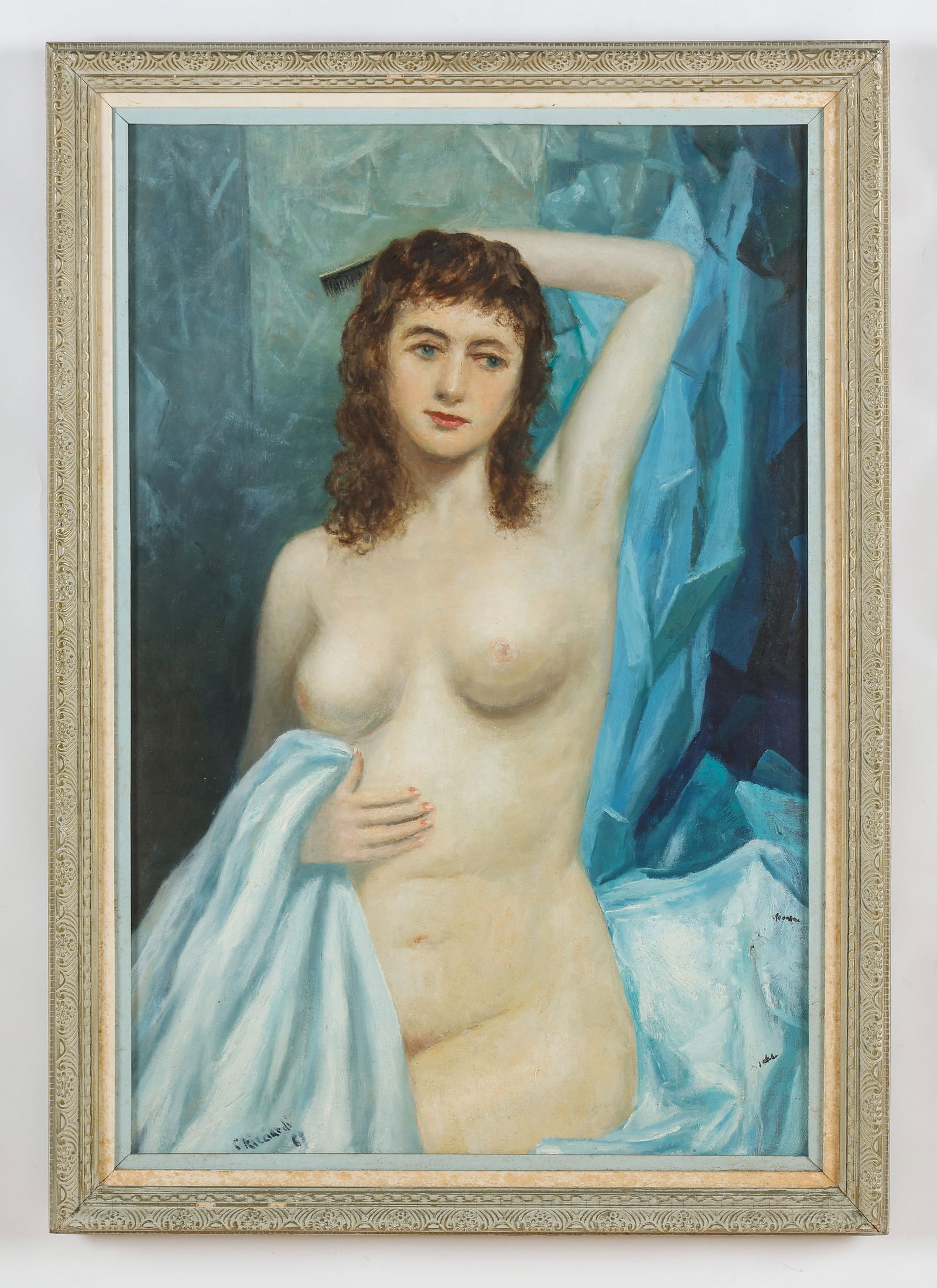 Cesare Ricciardi (1892-1973) Nude Portrait, 1969: Cesare Ricciardi (American, 1892-1973) Untitled (Nude Portrait), 1969, oil painting on canvas, signed and dated. Framed. Size: 36'' x 24'', 91 x 61 cm (stretcher); 40.25'' x 28.25'', 102 x 72 cm (fram