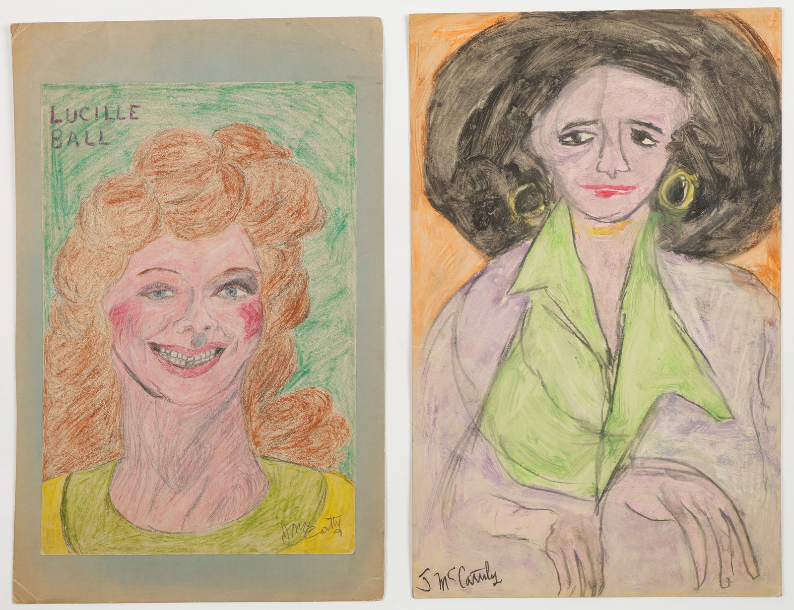 Justin McCarthy (American, 1892-1977) 2 Works: Justin McCarthy (American, 1892-1977) 2 Works, crayon and colored pencil on paper; paint and crayon on heavier cardstock, signed. Unframed. Sizes: 1) 18'' x 12'', 46 x 30 cm (paper ); 22'' x 14'', 56