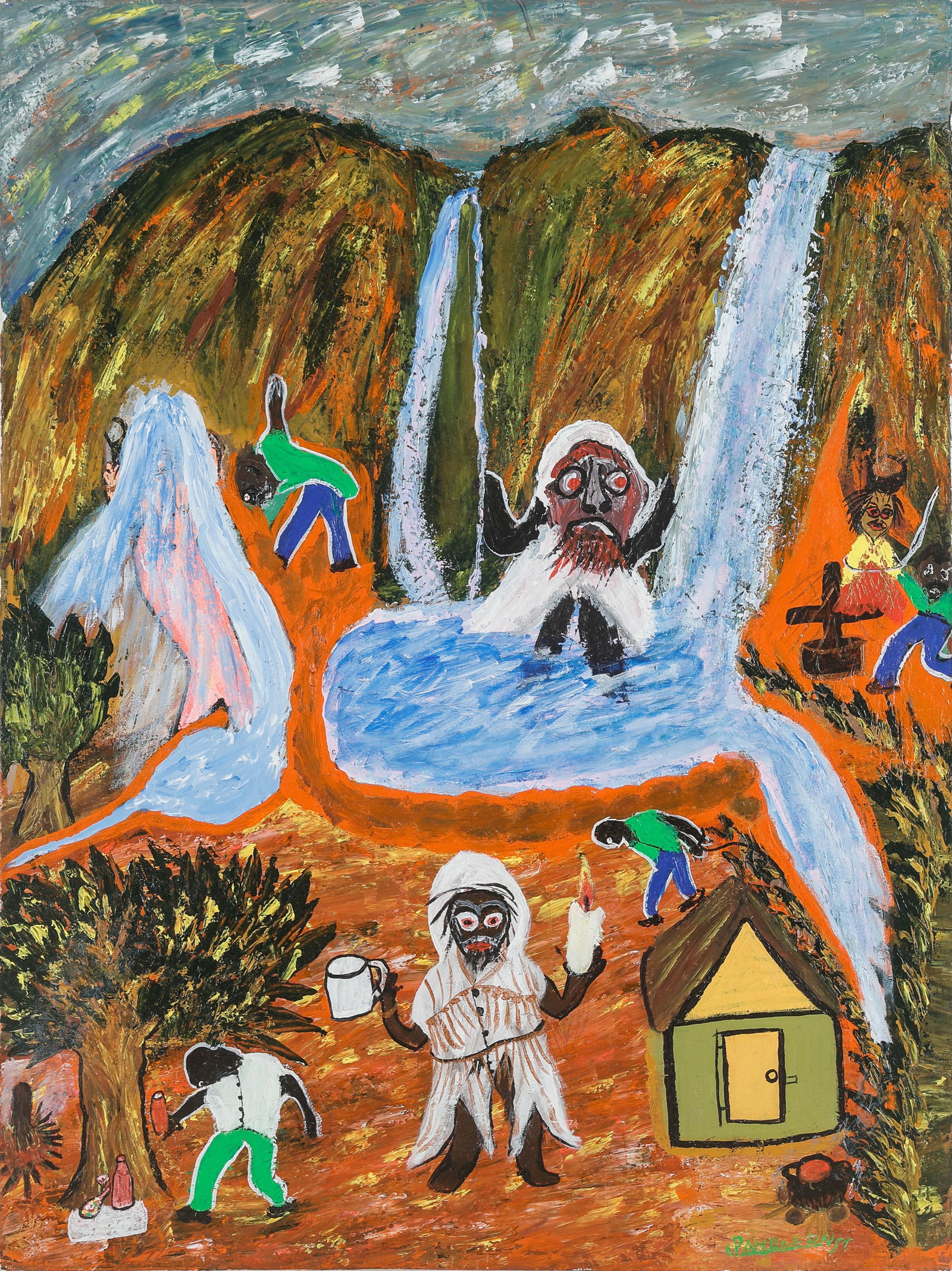 Payen Ernst (Haitian/Haiti) Grand Seau Asogue: Payen Ernst (Haitian, b. 1984) "Grand Seau Asogue," acrylic painting on canvas, signed and titled on verso. Unframed. Size: 32'' x 24'', 81 x 61 cm (stretcher). Provenance: Galerie Macondo.