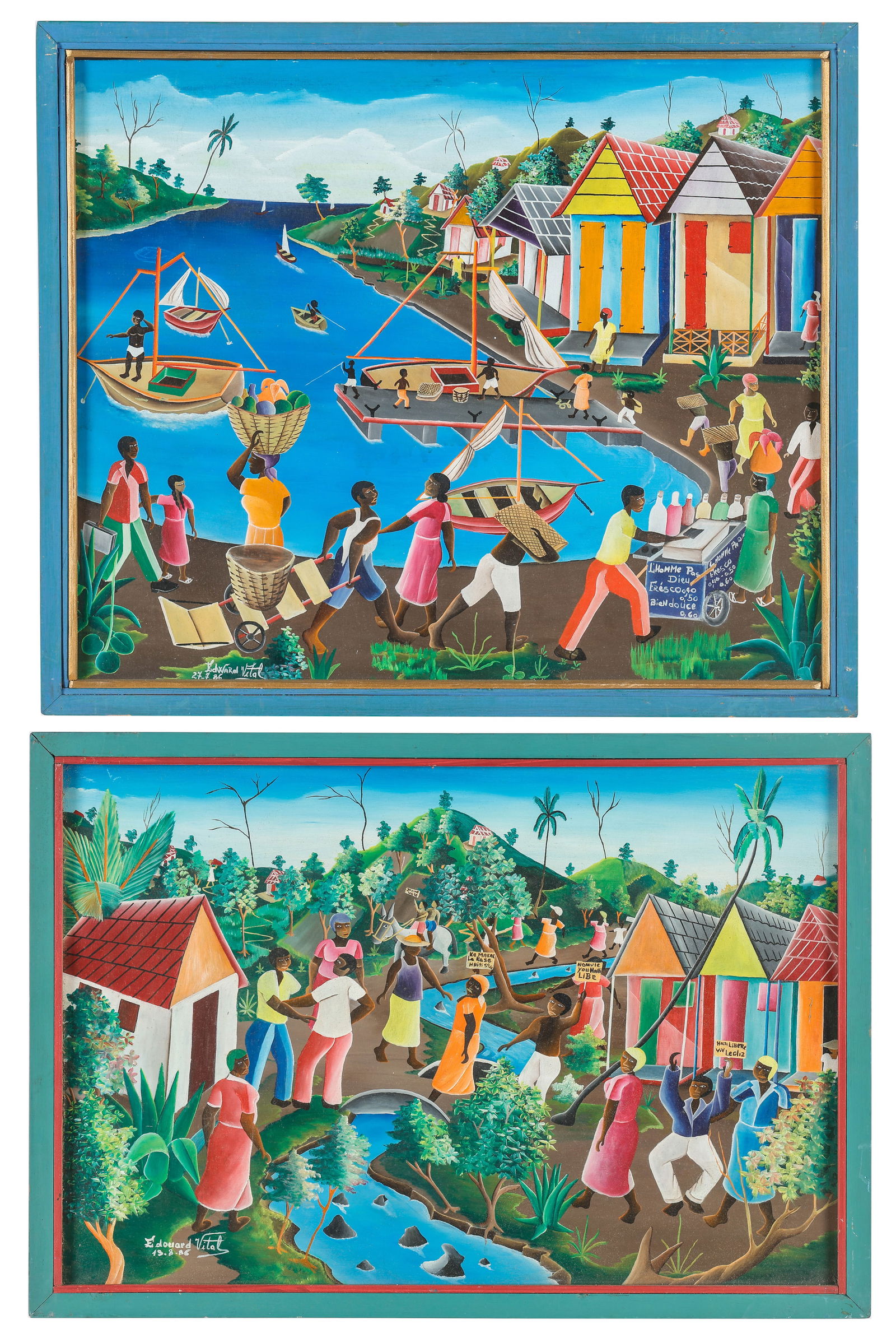 Edouard Vital (Haitian, 20th c.) 2 Paintinga (1 of 7)