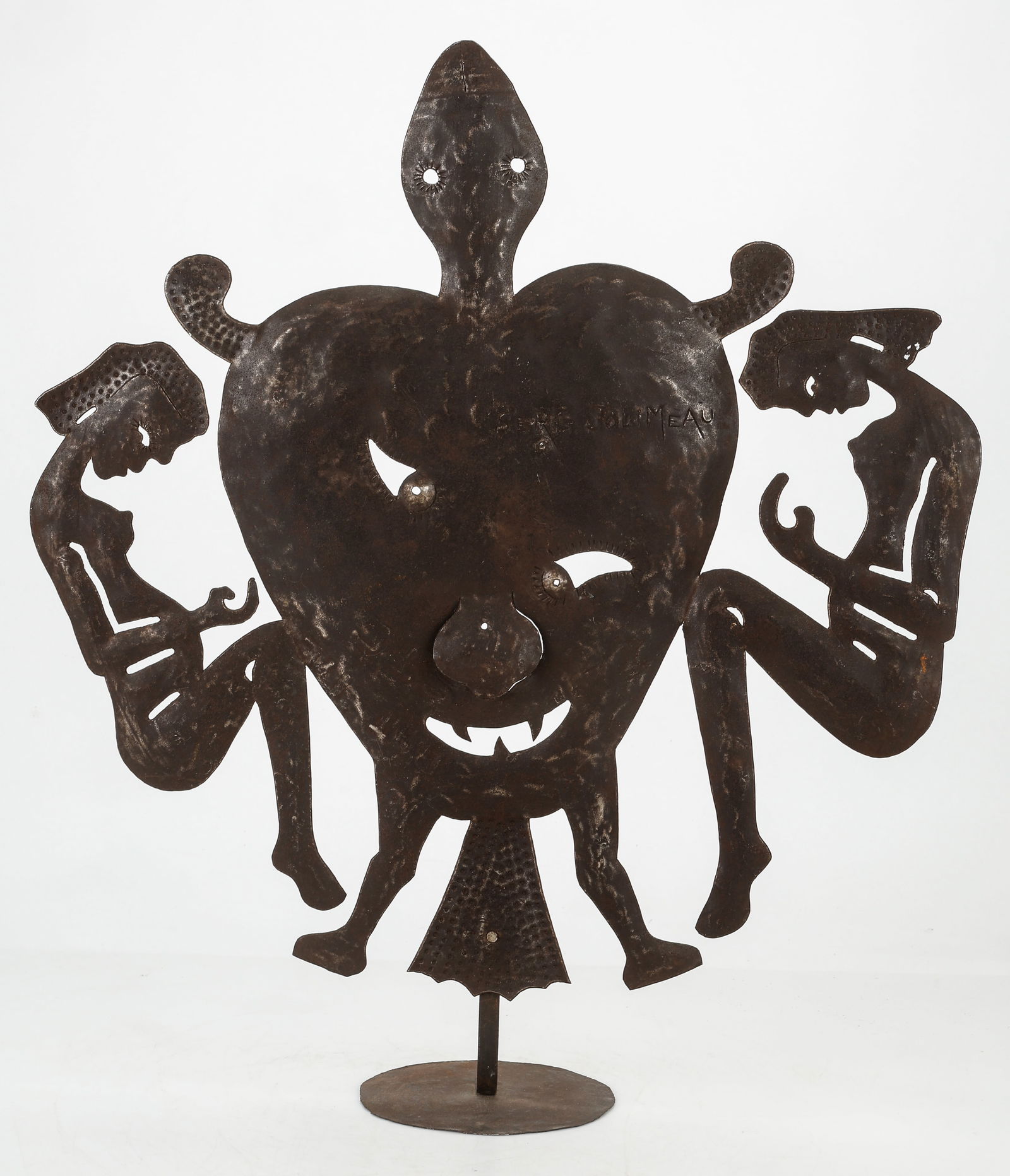 Serge Jolimeau (Haitian, B. 1952): Serge Jolimeau (Haitian, B. 1952) Cut Metal Sculpture, signed. Size: 26.5'' x 23'' x 6.5'' (67 x 58 x 17 cm).