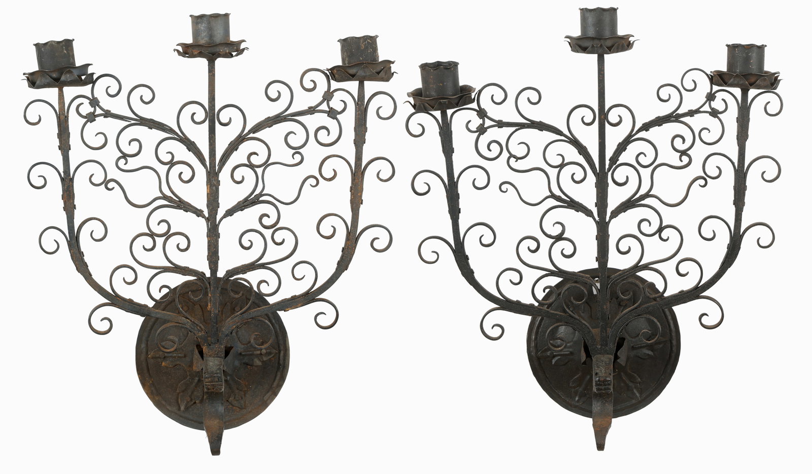 Pair Of Wrought Iron 3-Light Wall Sconces (1 of 5)