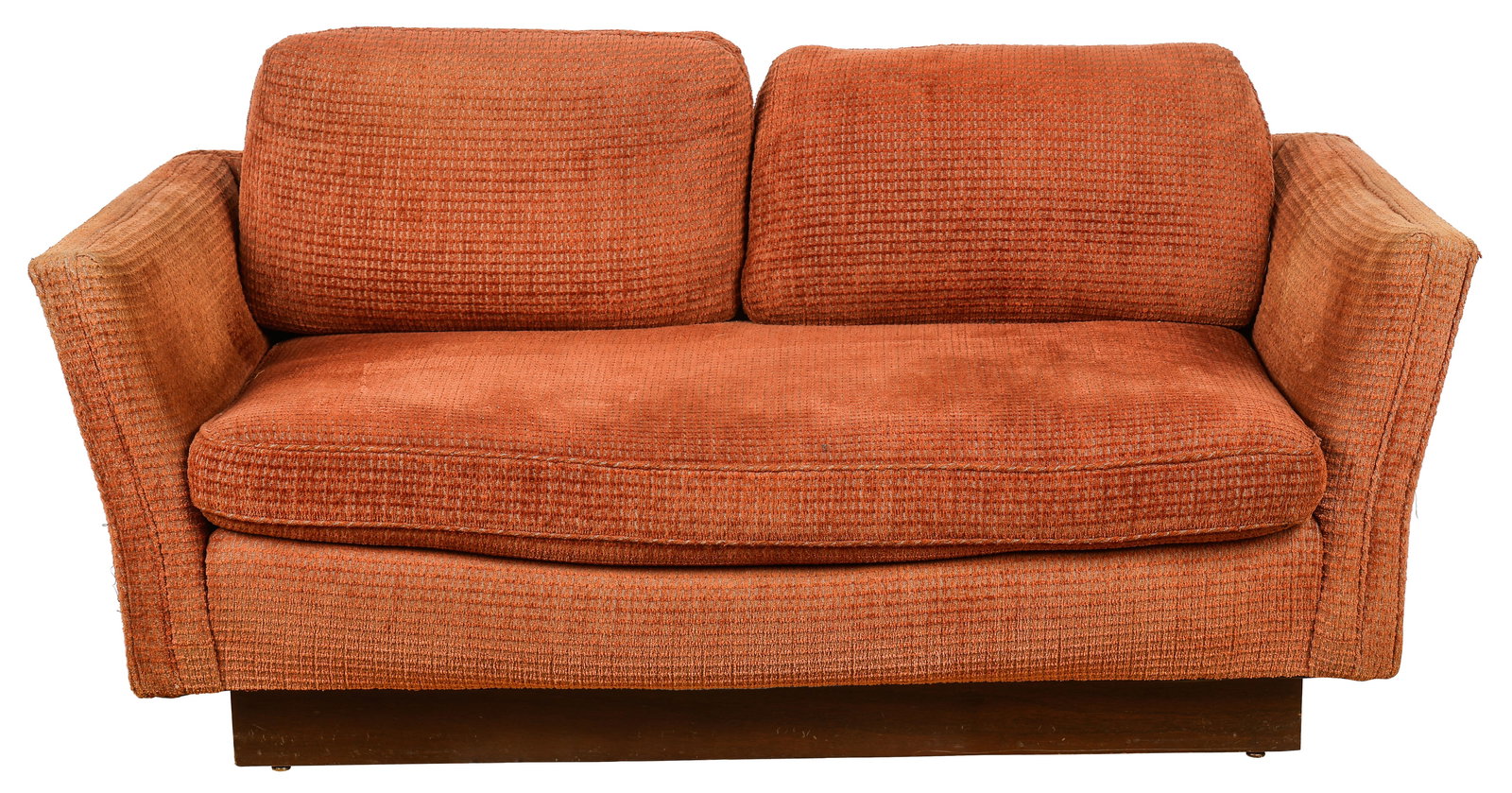 Vintage Orange Fabric Upholstered Loveseat With Flared Arms (1 of 5)