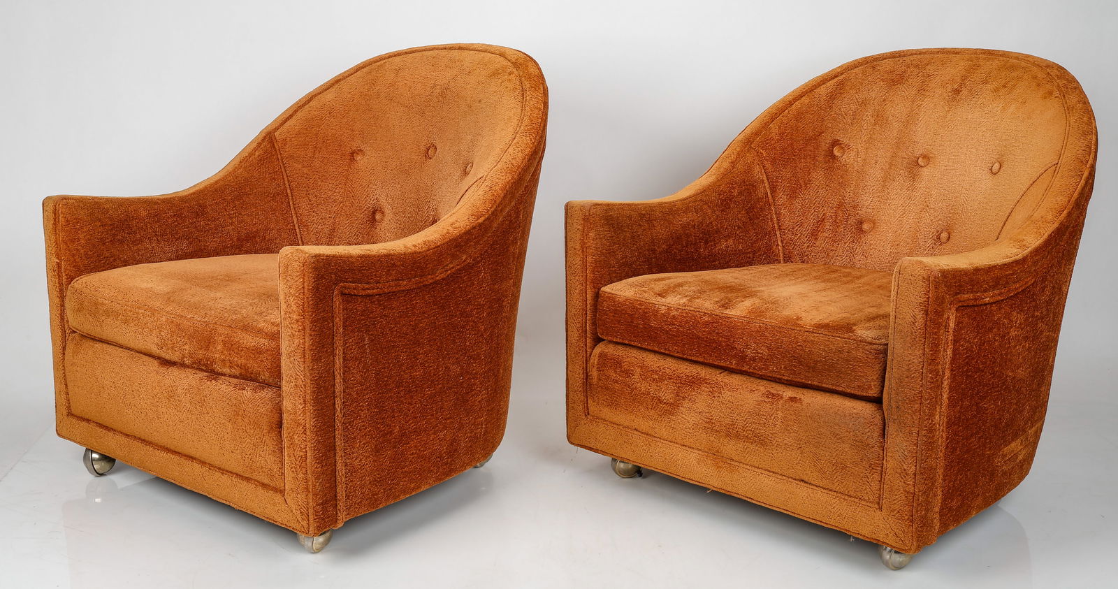 Pair of Vintage Orange Upholstered Horseshoe Armchairs (1 of 6)