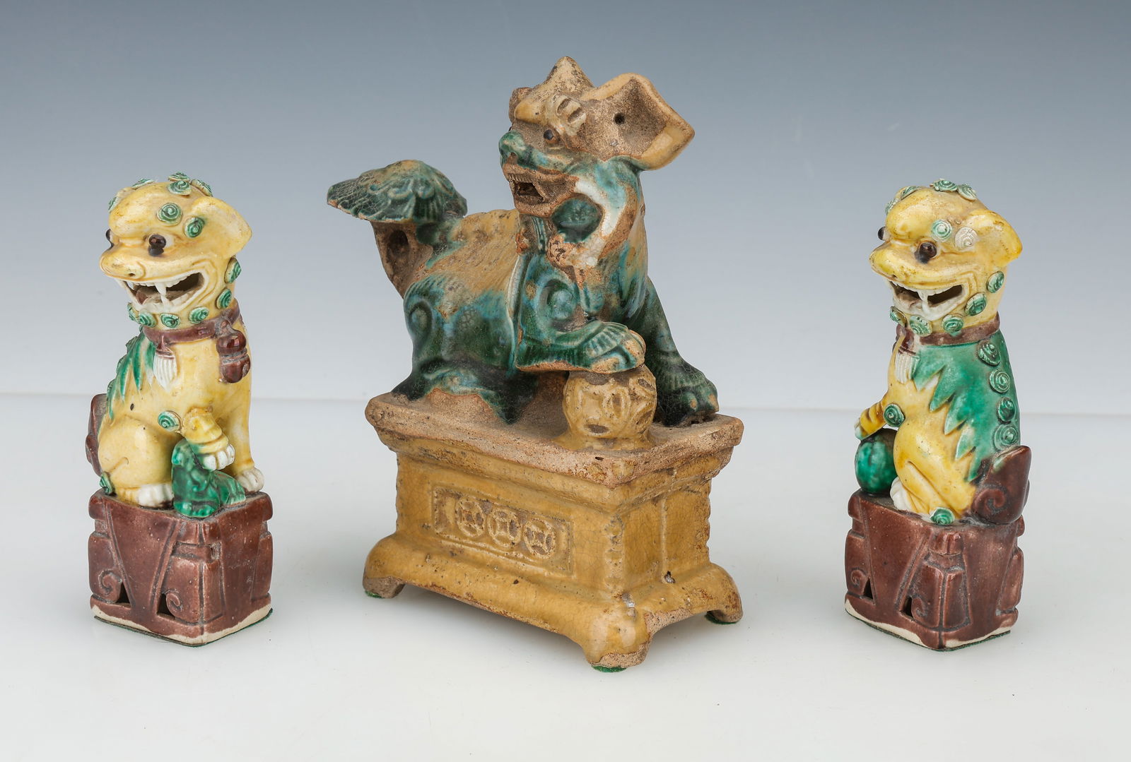 3 Chinese Glazed Pottery Foo Dogs (1 of 6)